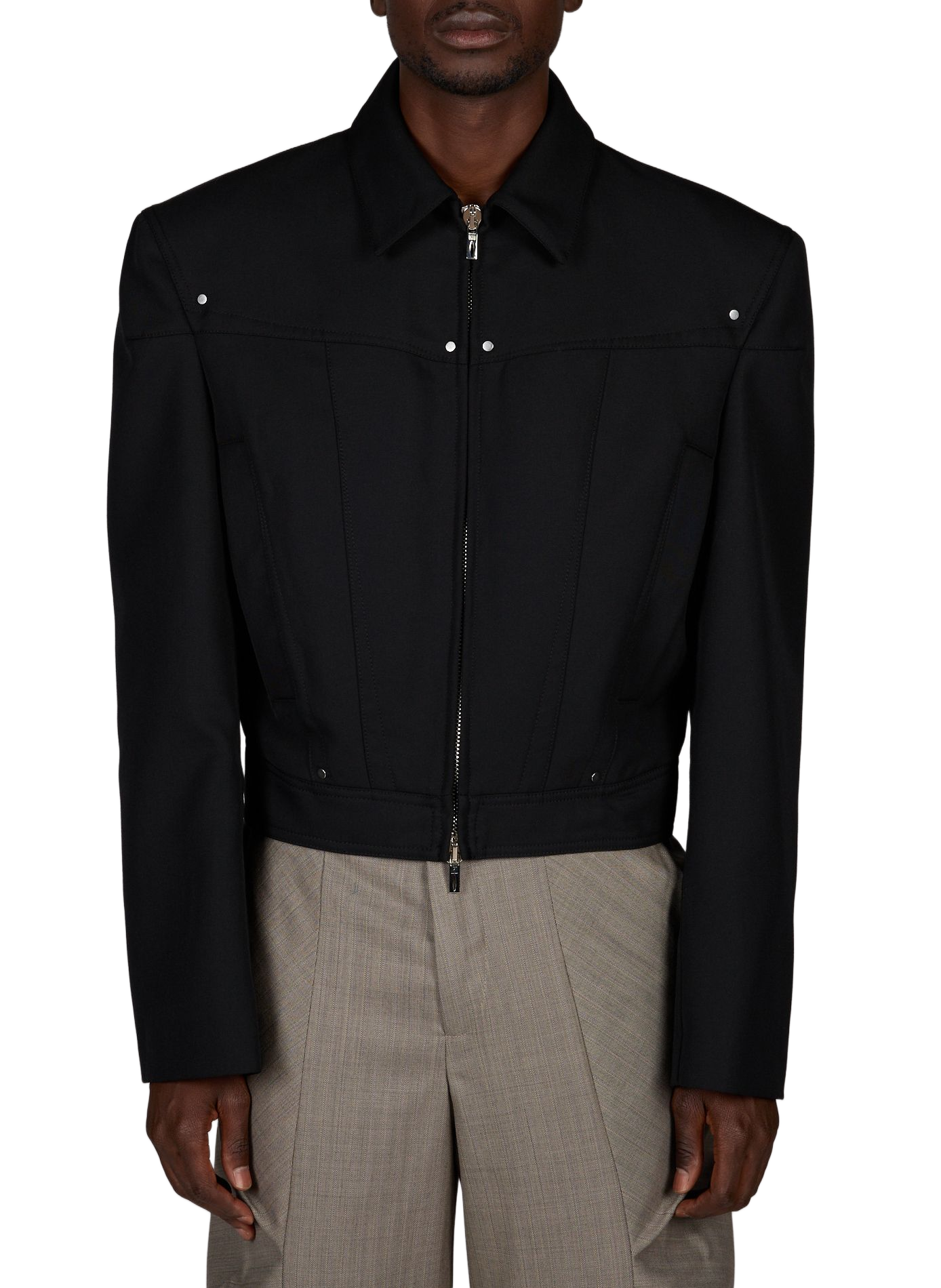 Short shoulder-padded jacket in blended virgin wool LOUIS GABRIEL NOUCHI Black
