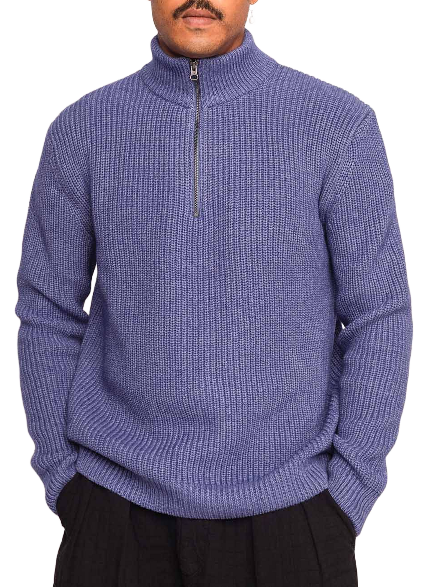 Pull col montant en laine mélangée OLOW Bleu