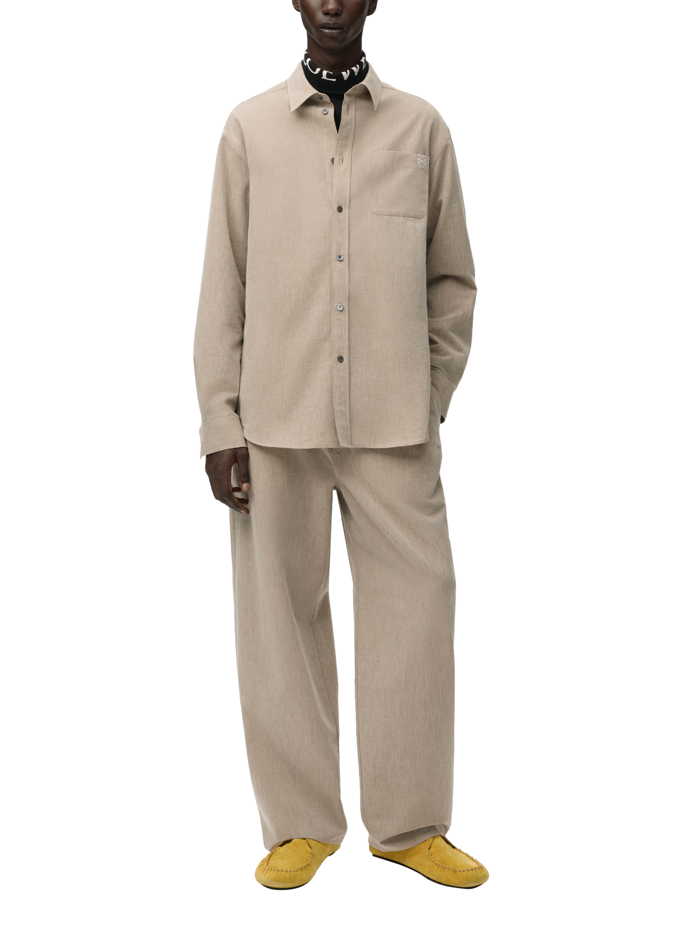 Pantalon à coulisse en laine et coton LOEWE Beige
