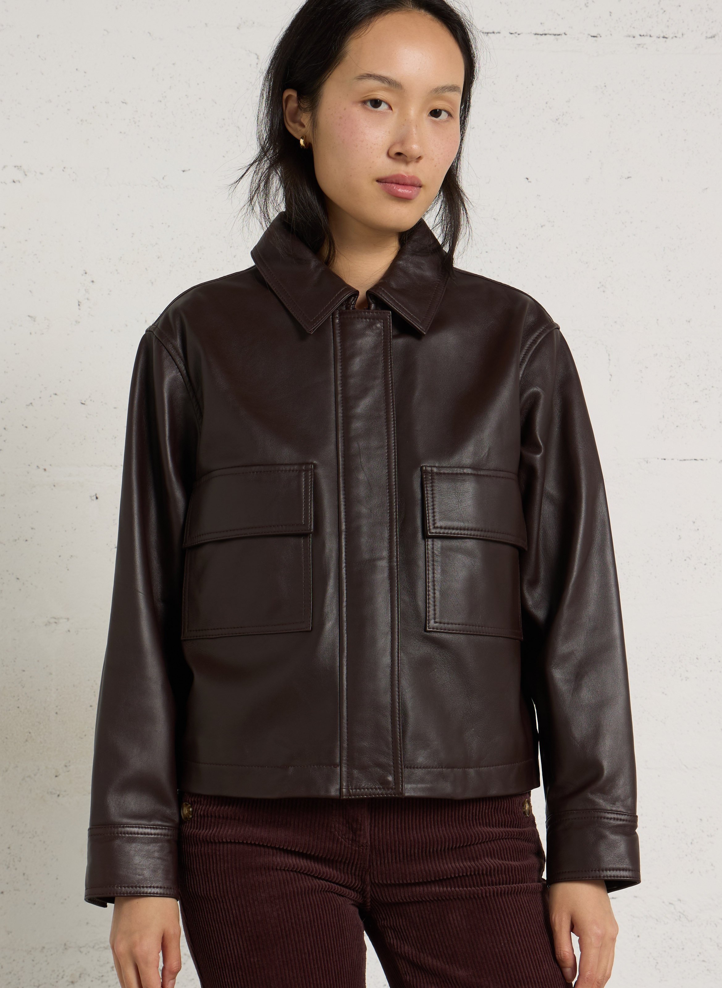Veste droite unie en cuir coco MAISON 123 Rouge