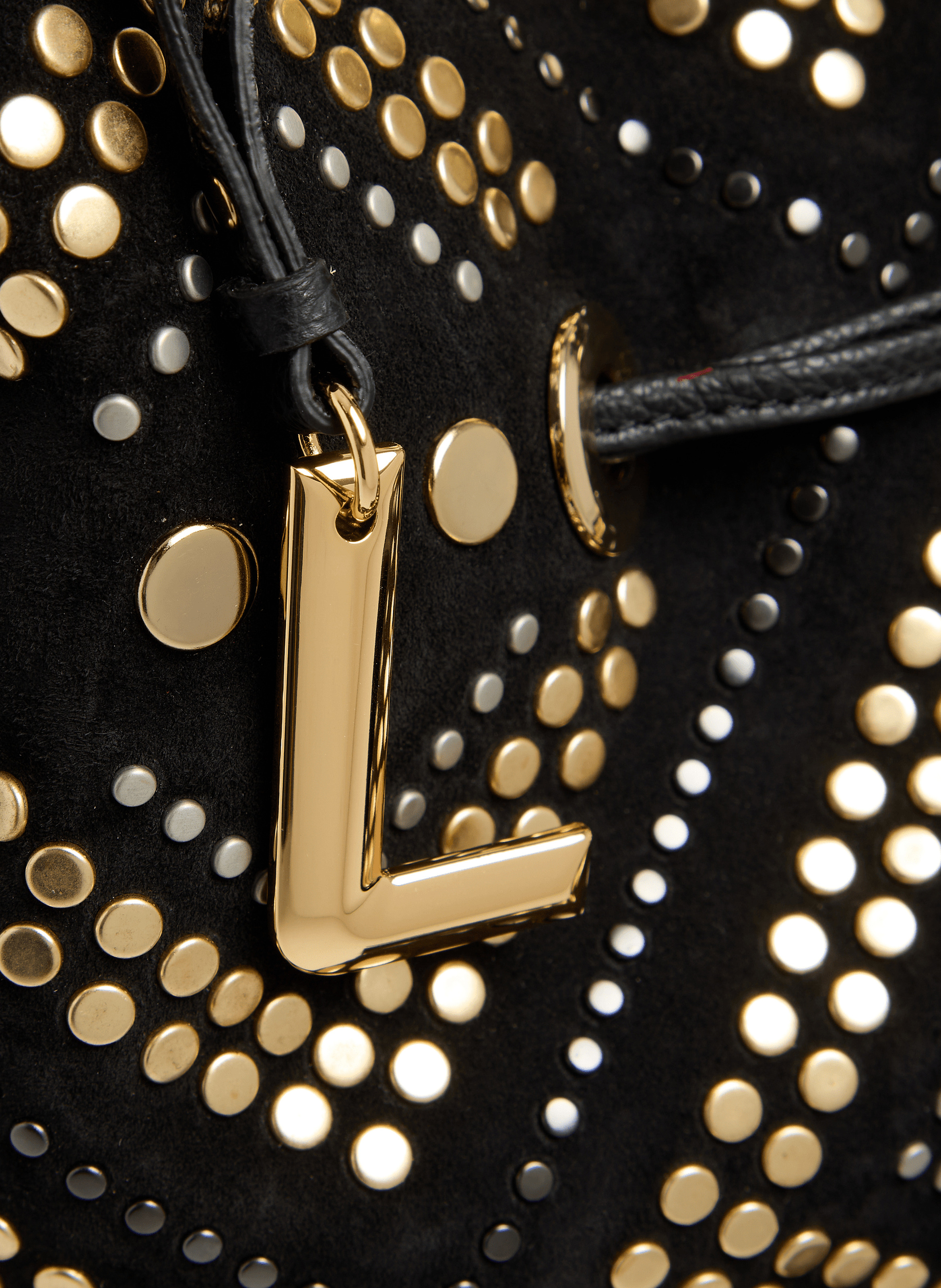 Sac seau premier flirt de lancel en animation 150y studs : studs, cuirs de vachette suede & graine LANCEL Noir