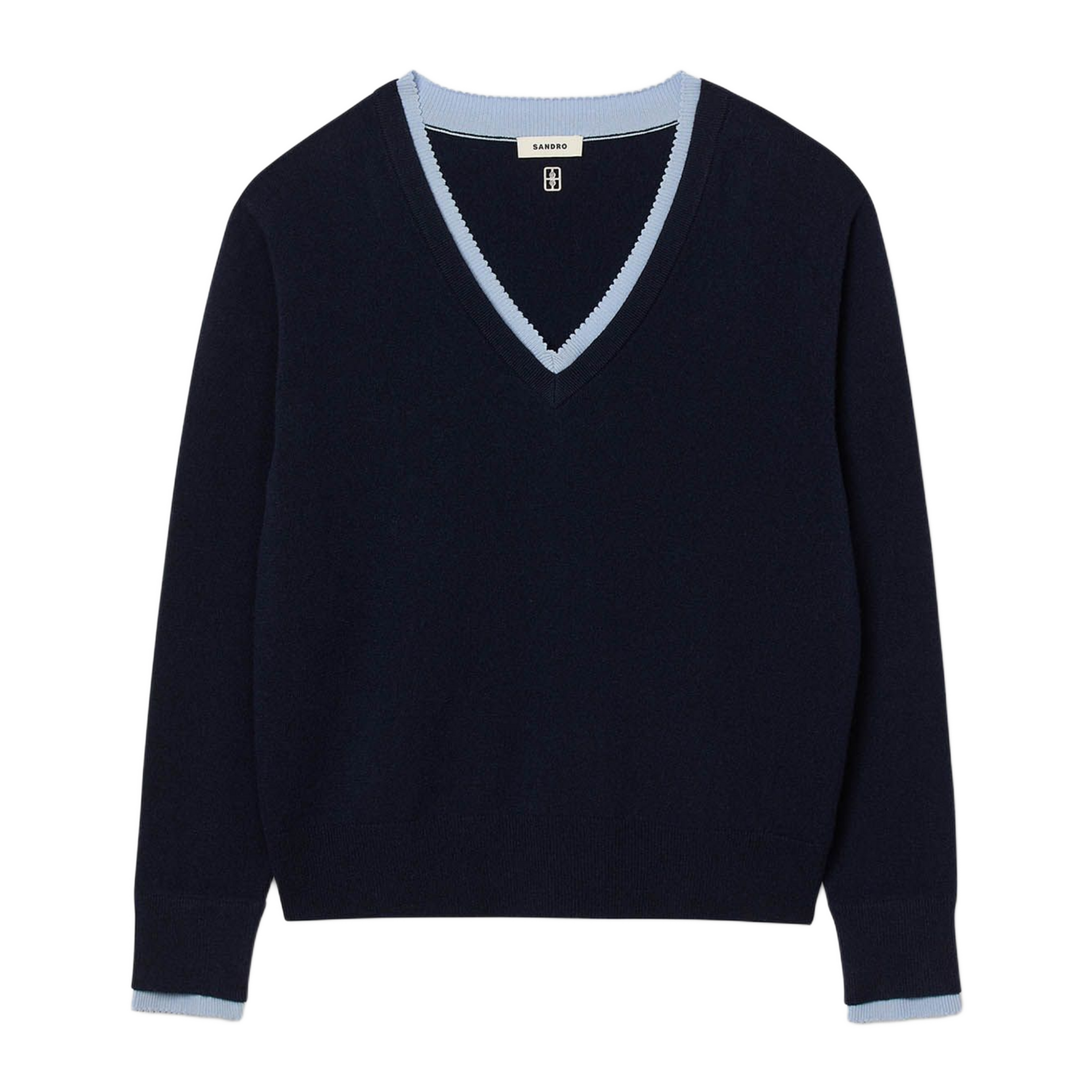 Pull oversize col v en laine et cachemire Bleu