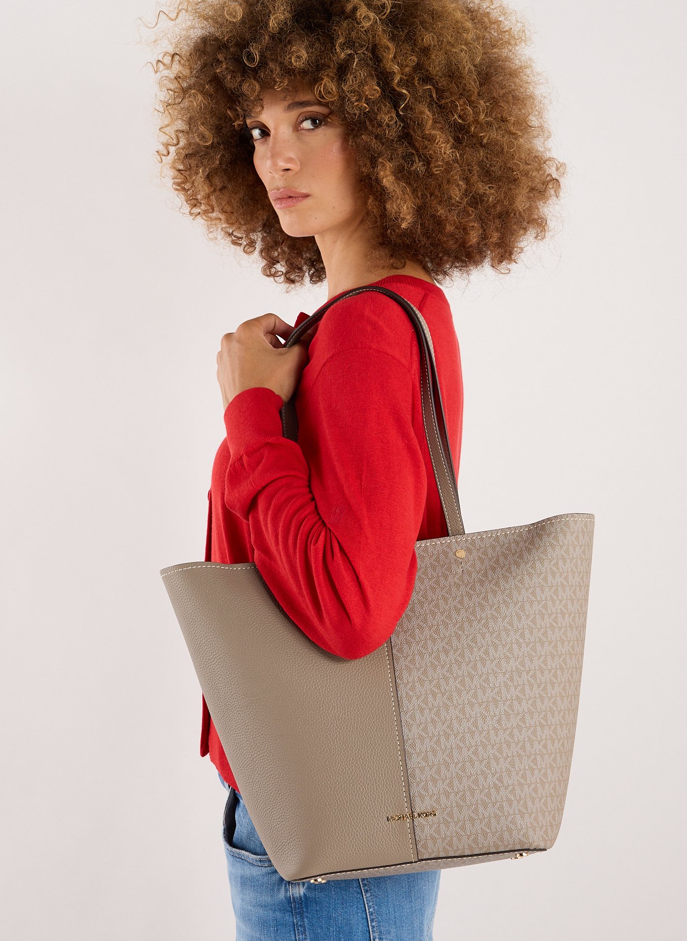 Grand cabas Flora en cuir à logo Signature MICHAEL KORS Beige