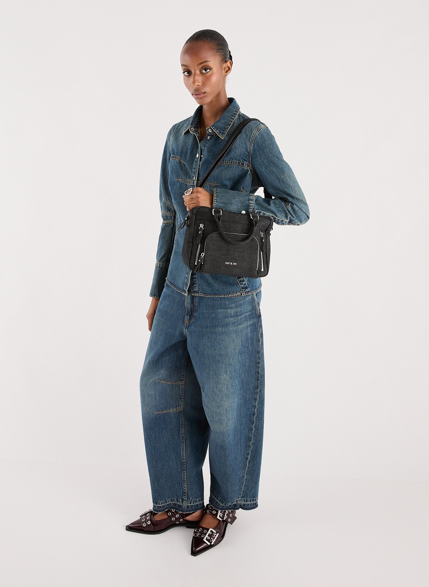 Macy mini denim handbag NAT & NIN Grey