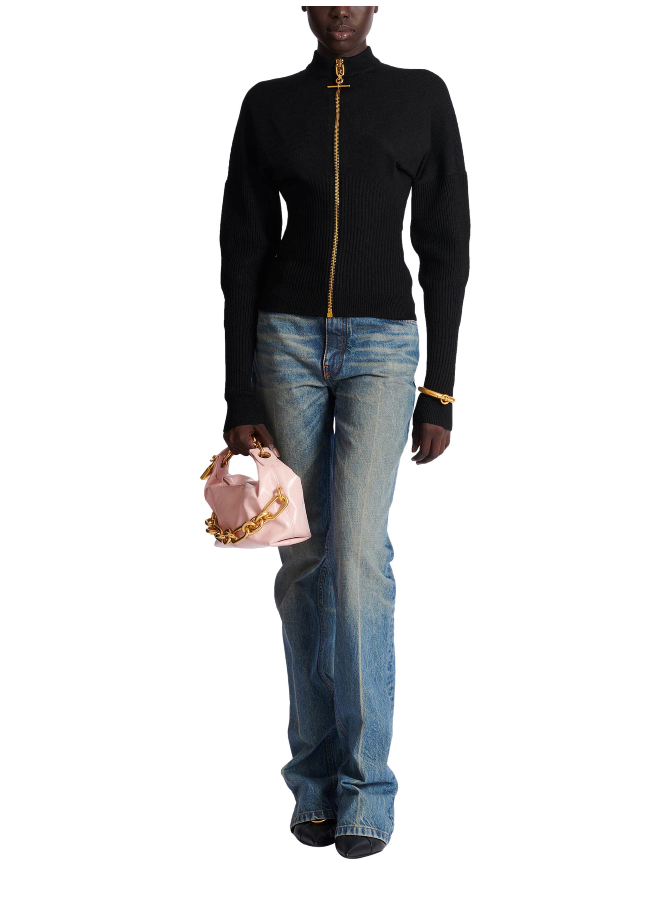 Cardigan zippé en maille BALMAIN Noir