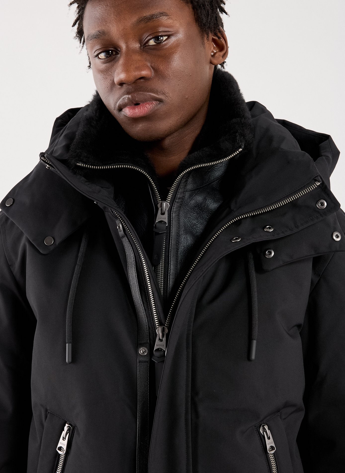 Blouson d'aviateur Iker 2-en-1 avec plastron de rason amovible MACKAGE Noir