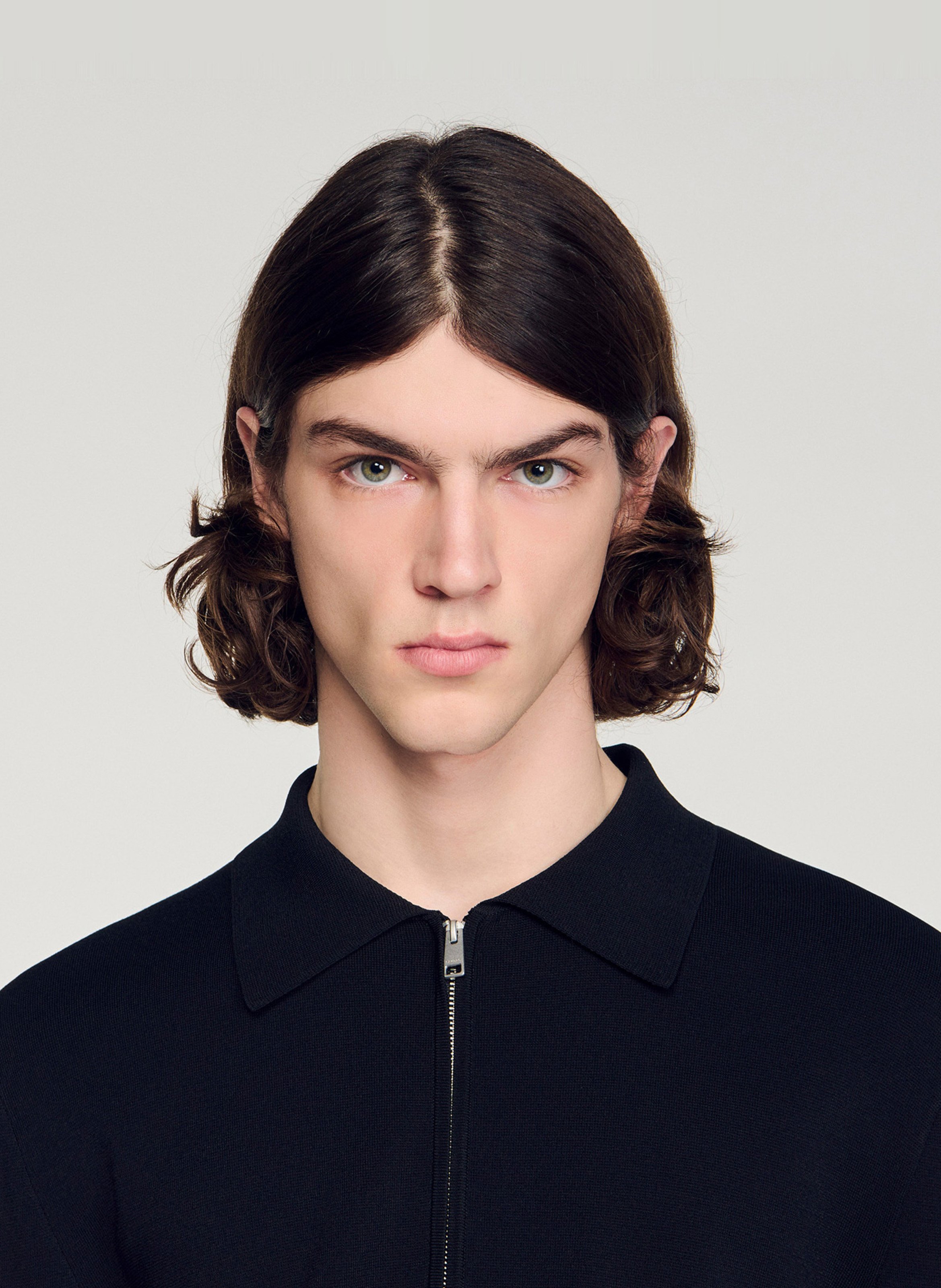 Cardigan droit zippé uni SANDRO Noir