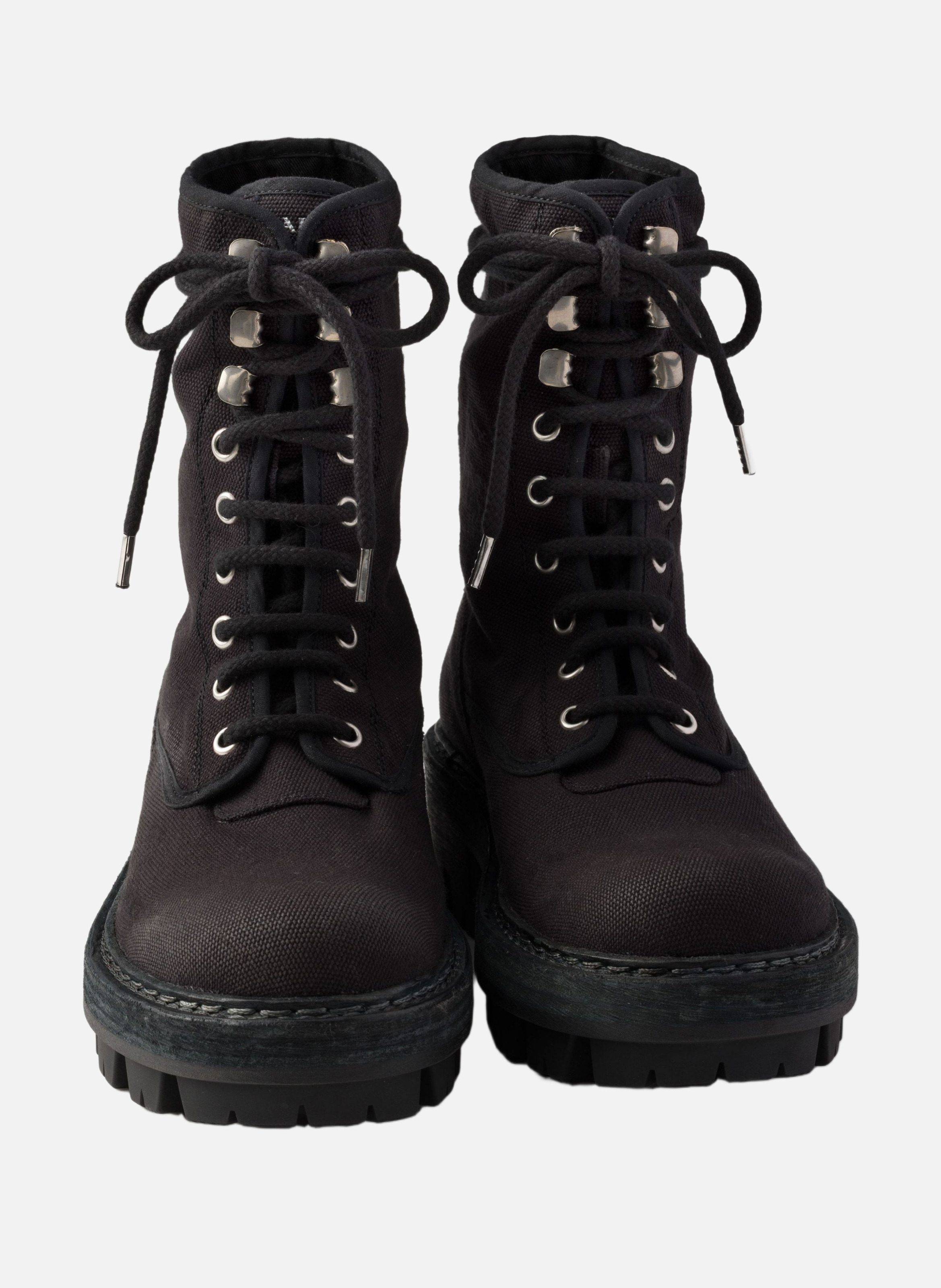 Bottines à lacets en toile PRADA Noir