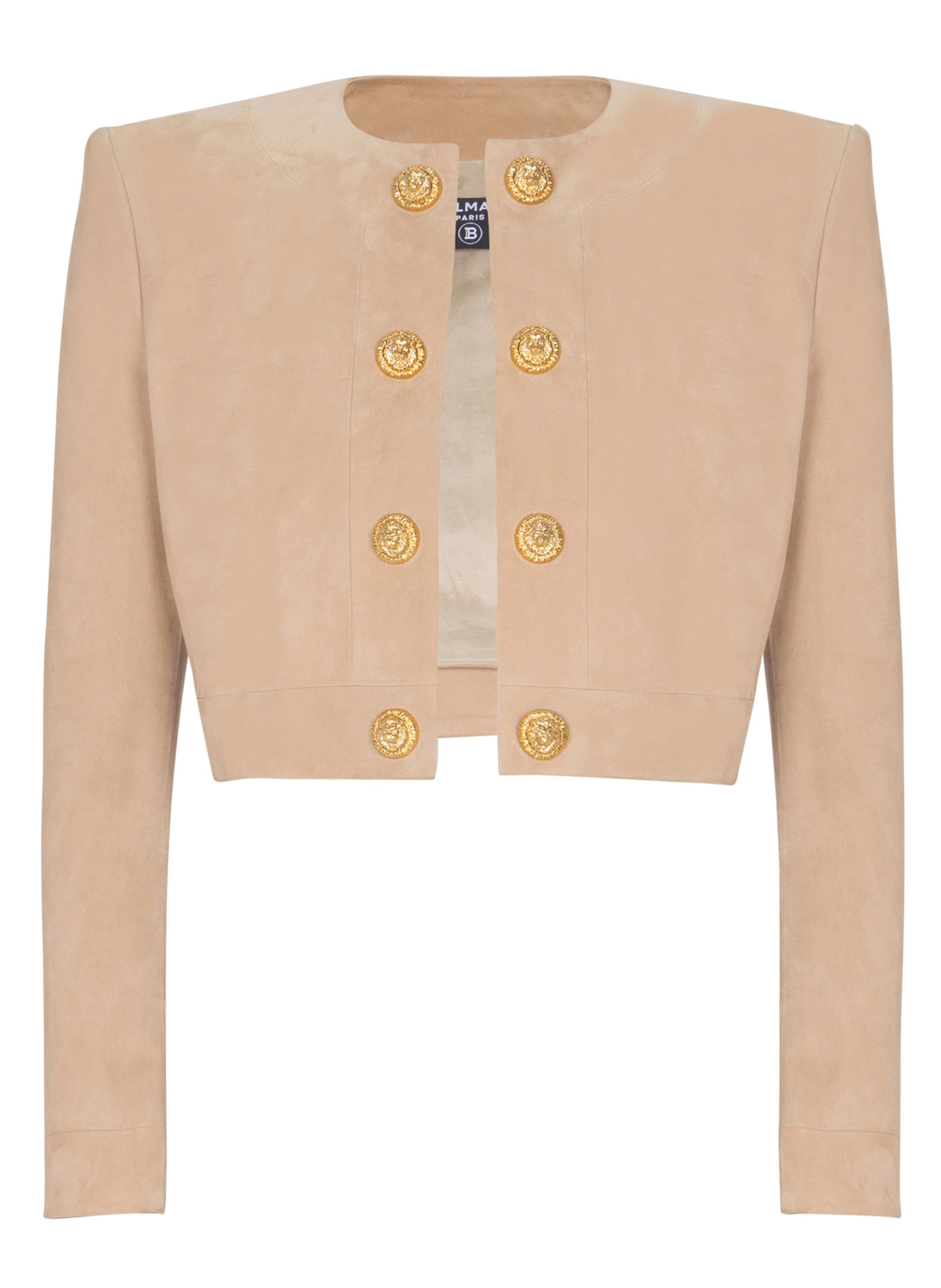 Spencer en cuir suédé BALMAIN Beige