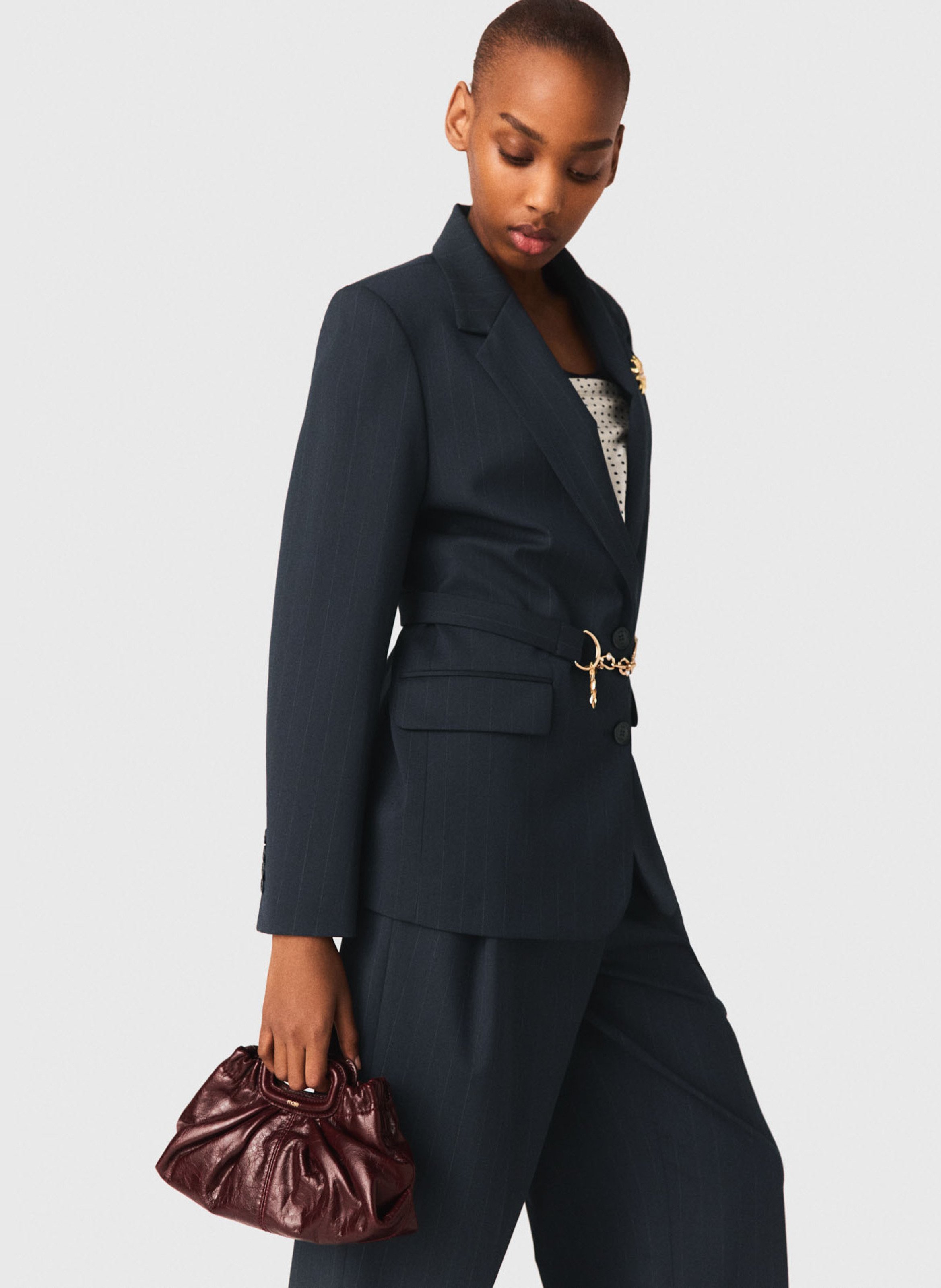 Veste tailleur droite en laine mélangée MAJE Bleu