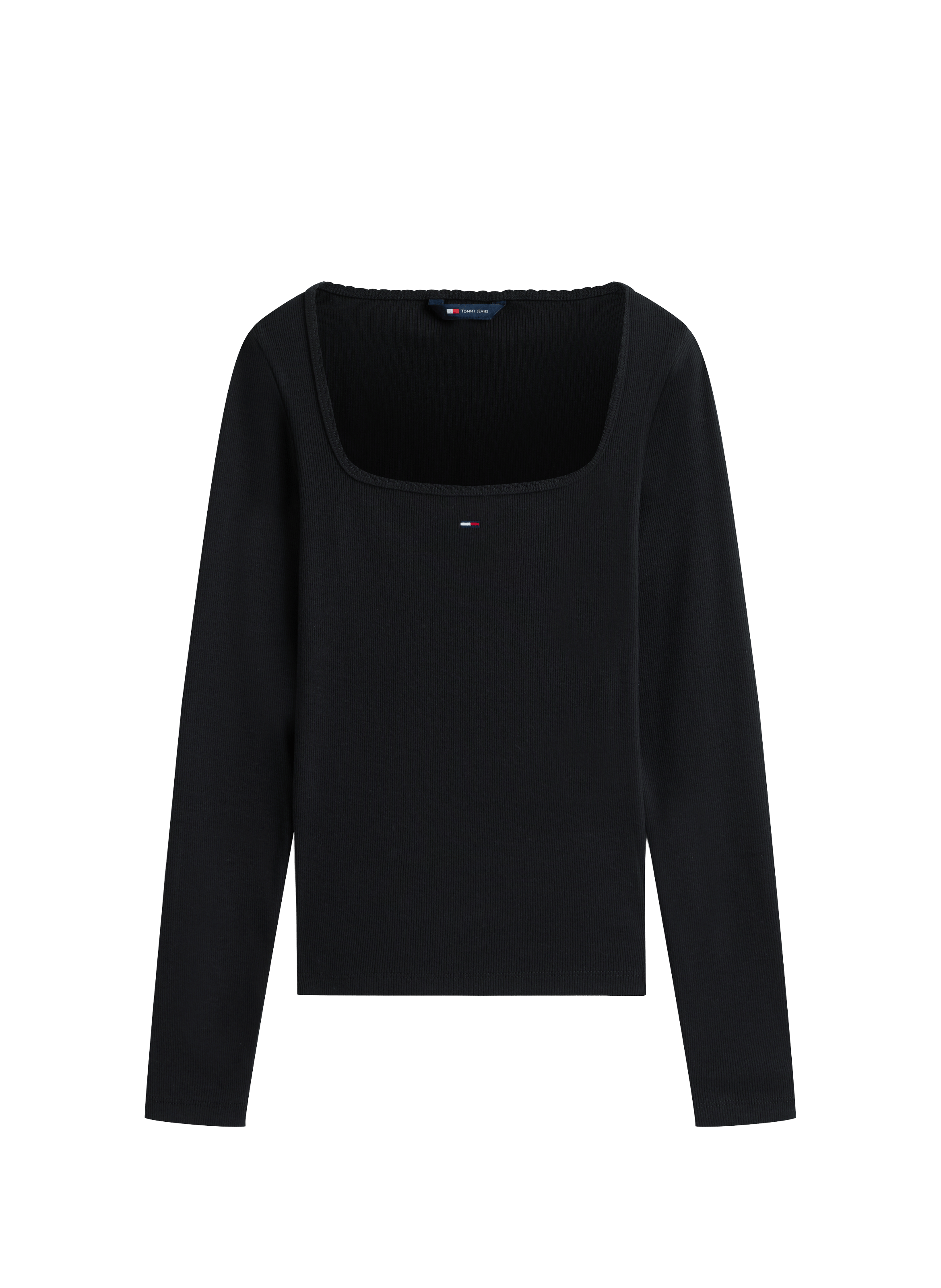 T-shirt côtelé à col carré en coton mélangé TOMMY HILFIGER Noir