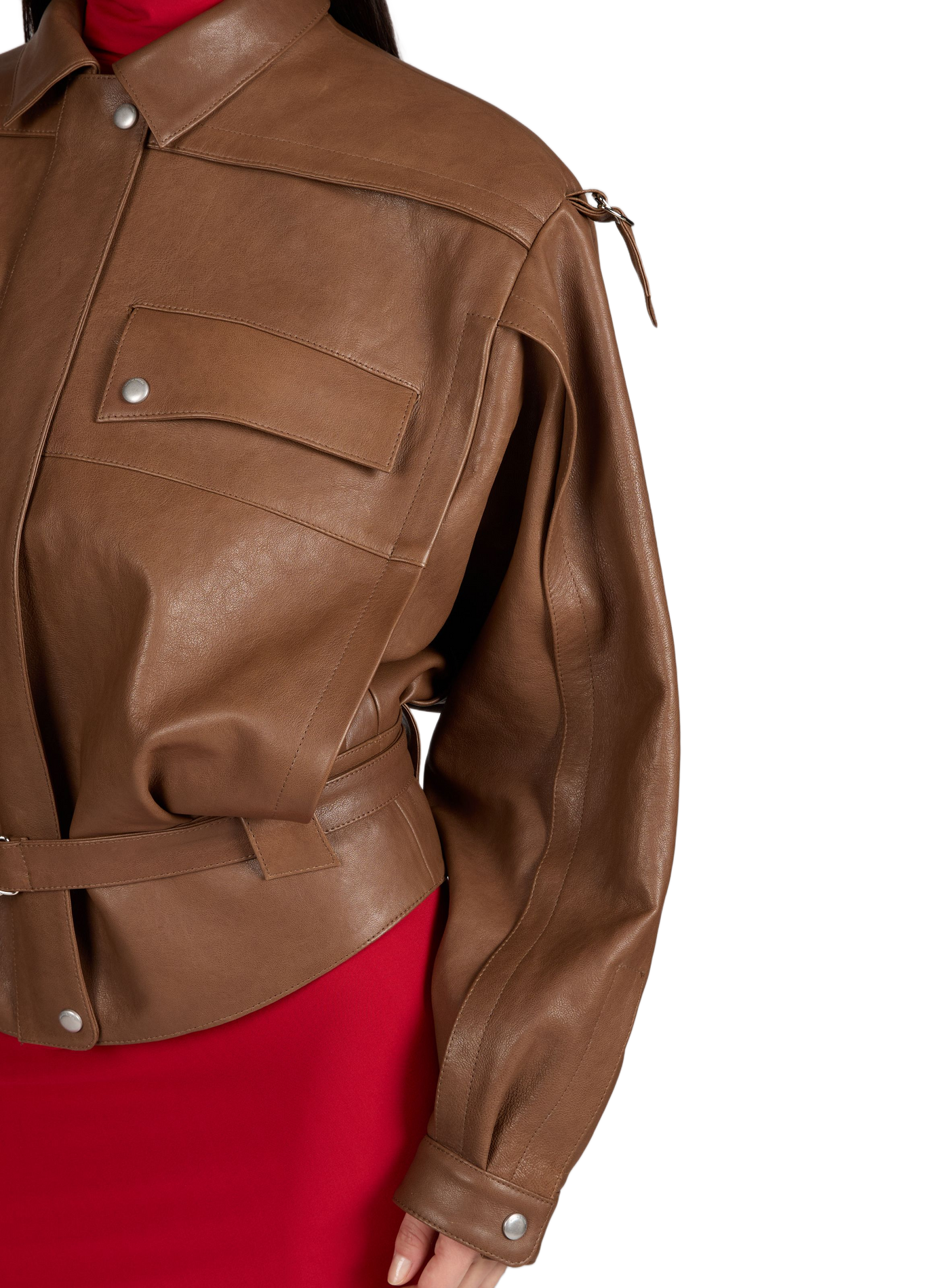 Oversized belted leather jacket MAGDA BUTRYM Beige
