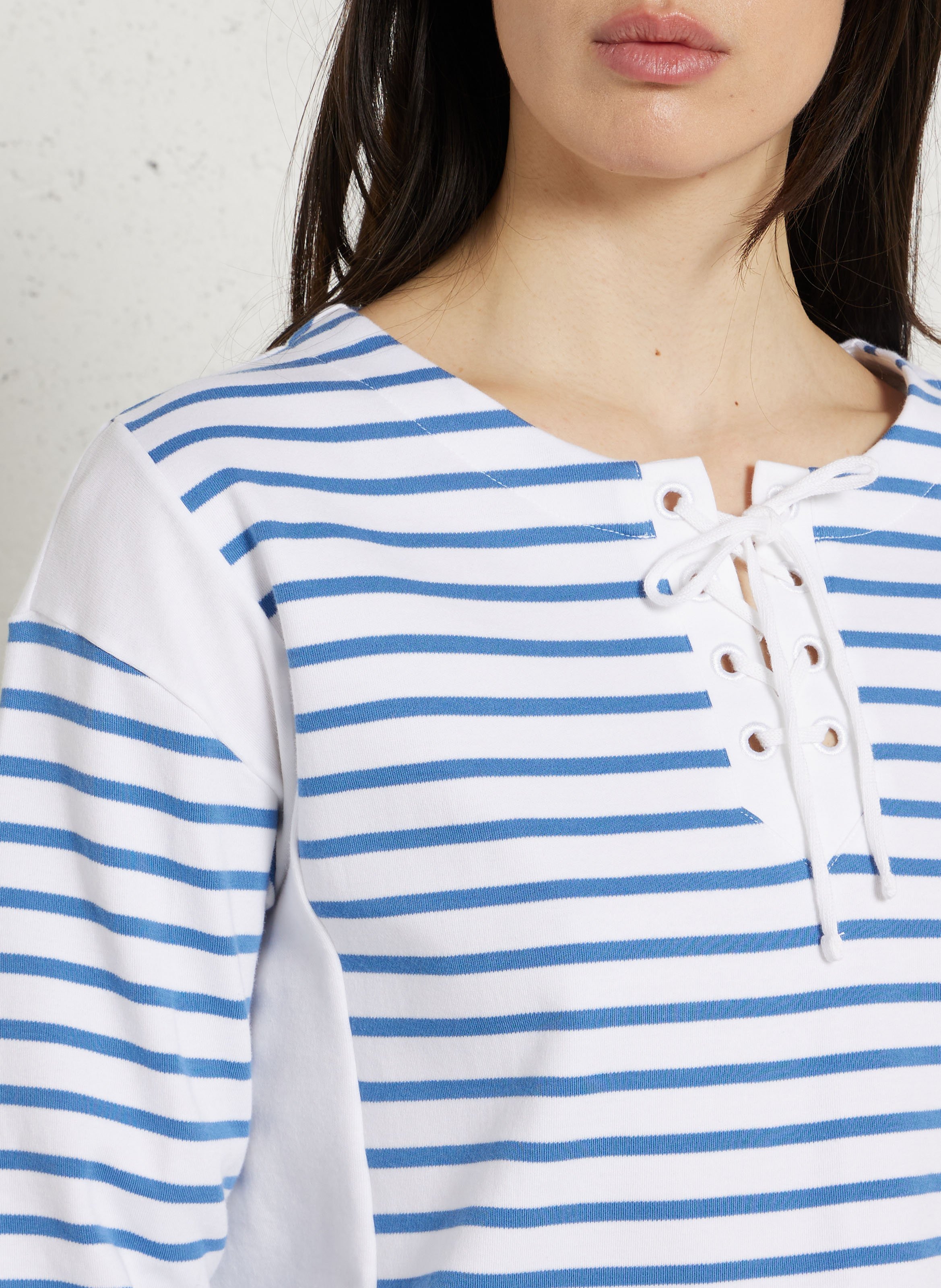 Top droit col rond en coton rayé ARMOR-LUX Blanc