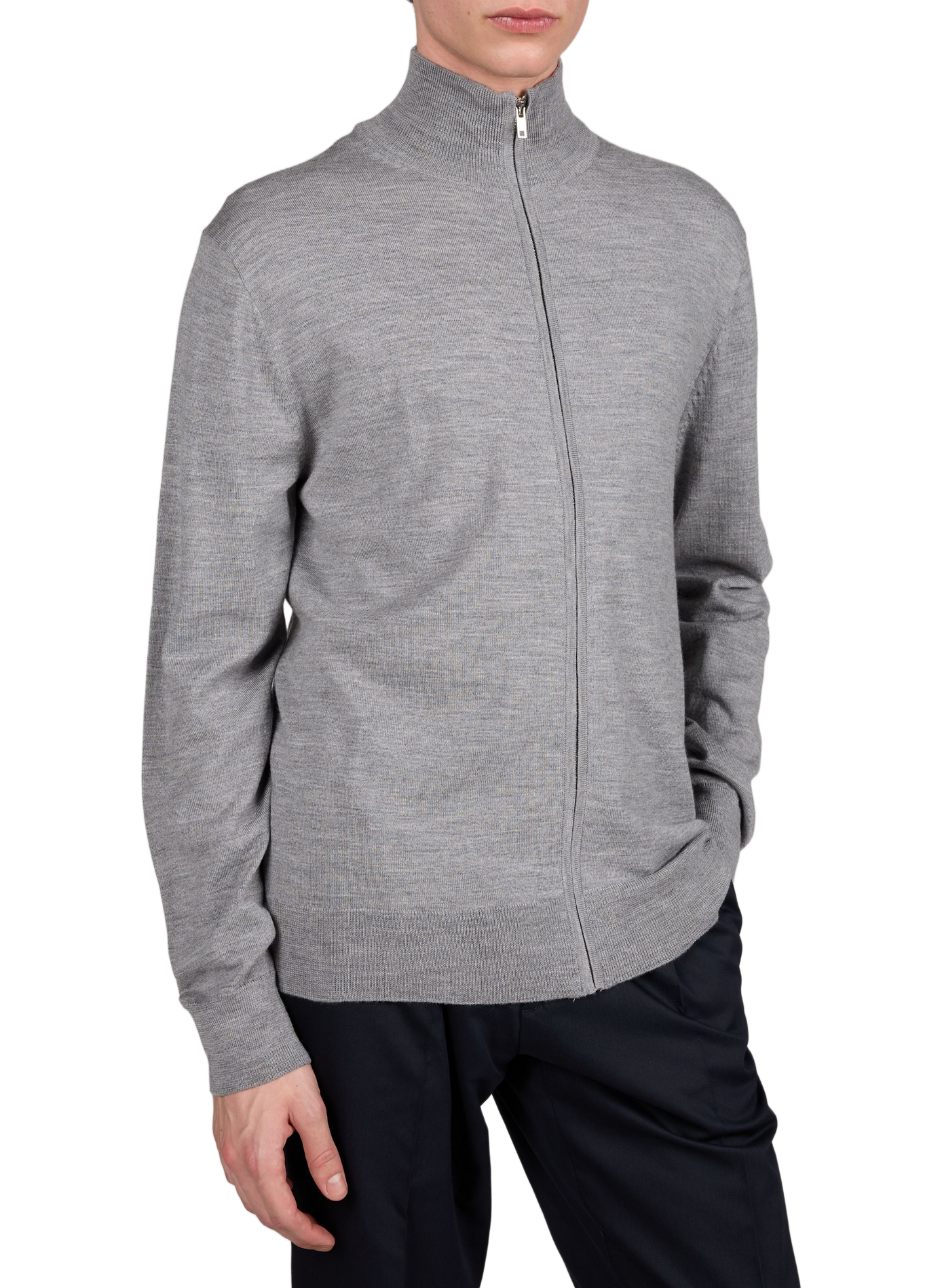 Cardigan à col montant en laine mérinos AU PRINTEMPS PARIS Gris