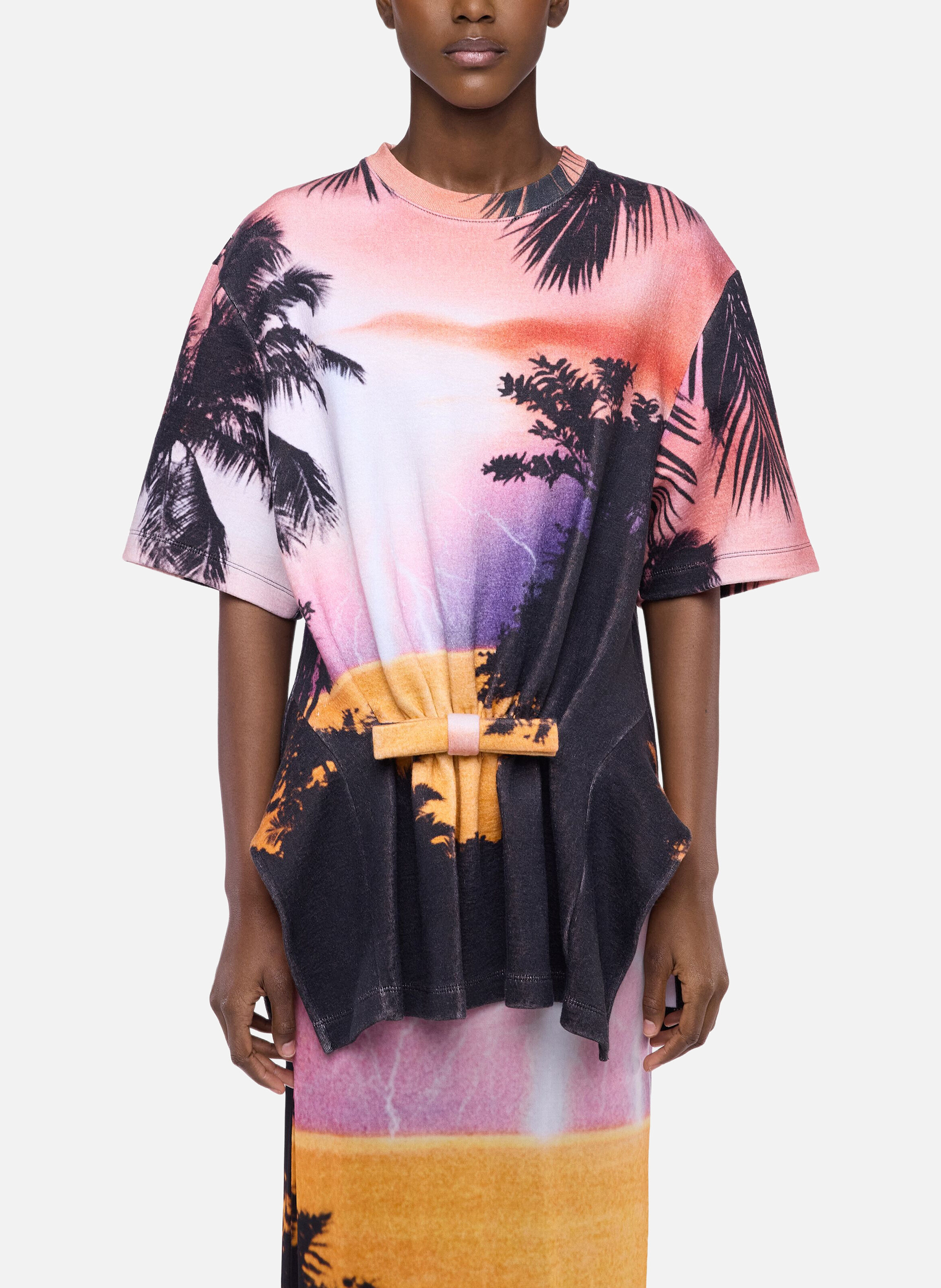 T-shirt structuré en coton imprimé orage RABANNE Orange