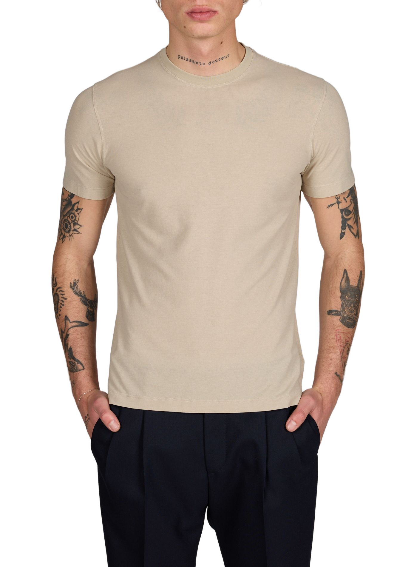 Plain round neck cotton T-shirt SLOWEAR Beige