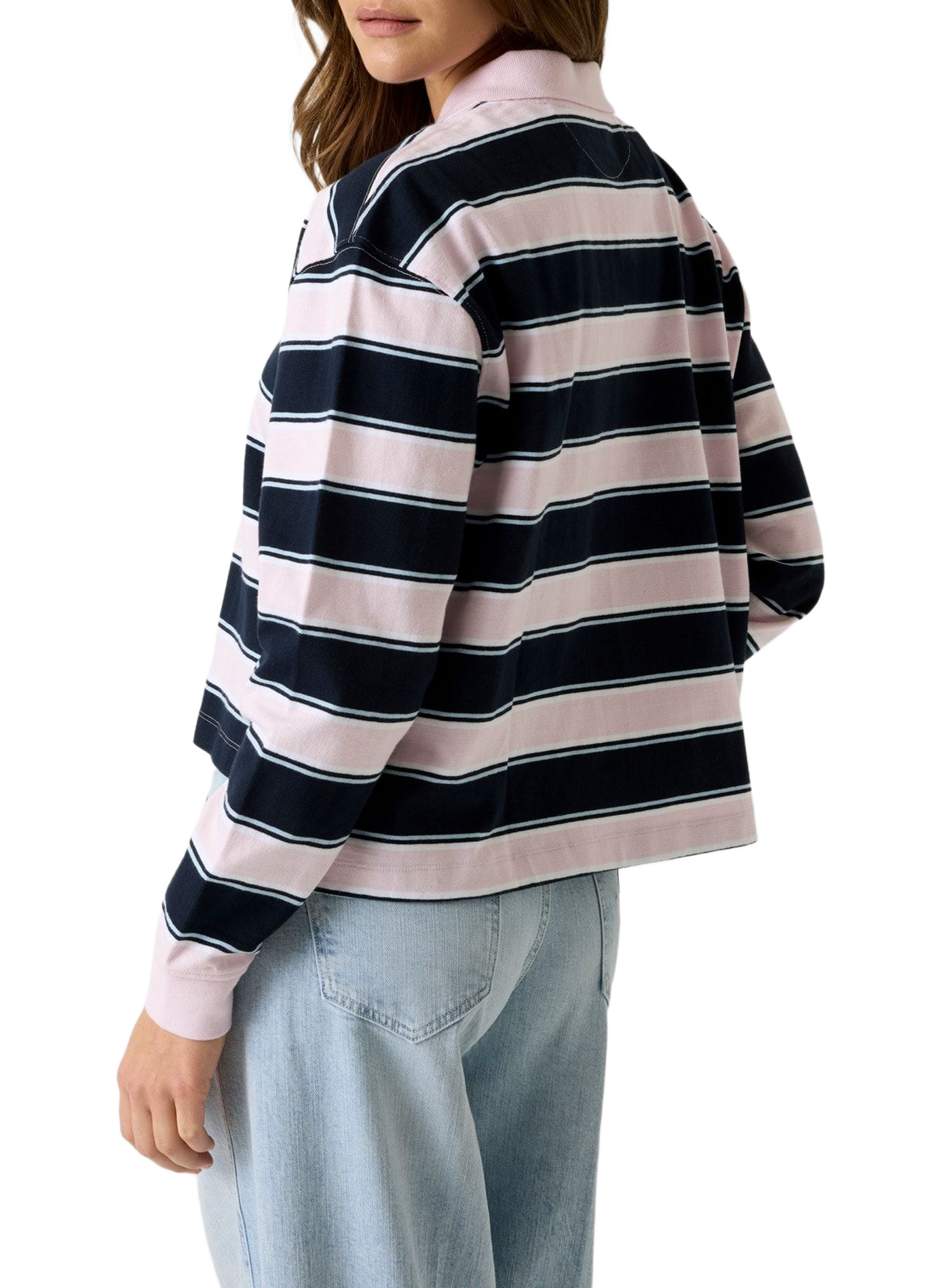 Gestreiftes Langarm-Polohemd aus Baumwolle GUESS Rosa