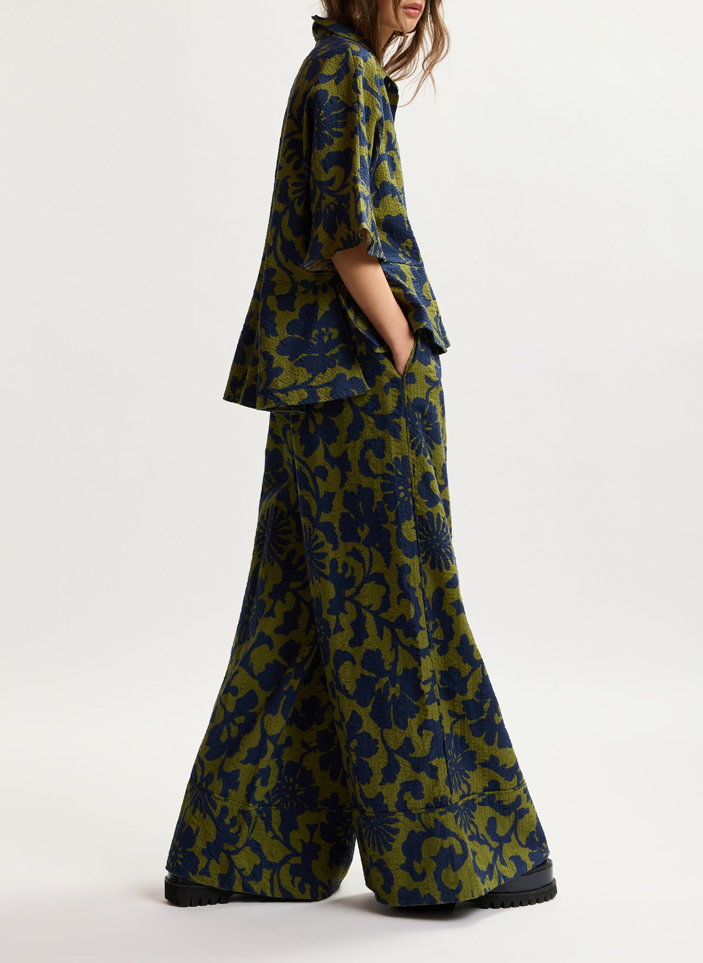 Pantalon taille haute large imprimé jomery ESSENTIEL ANTWERP Vert