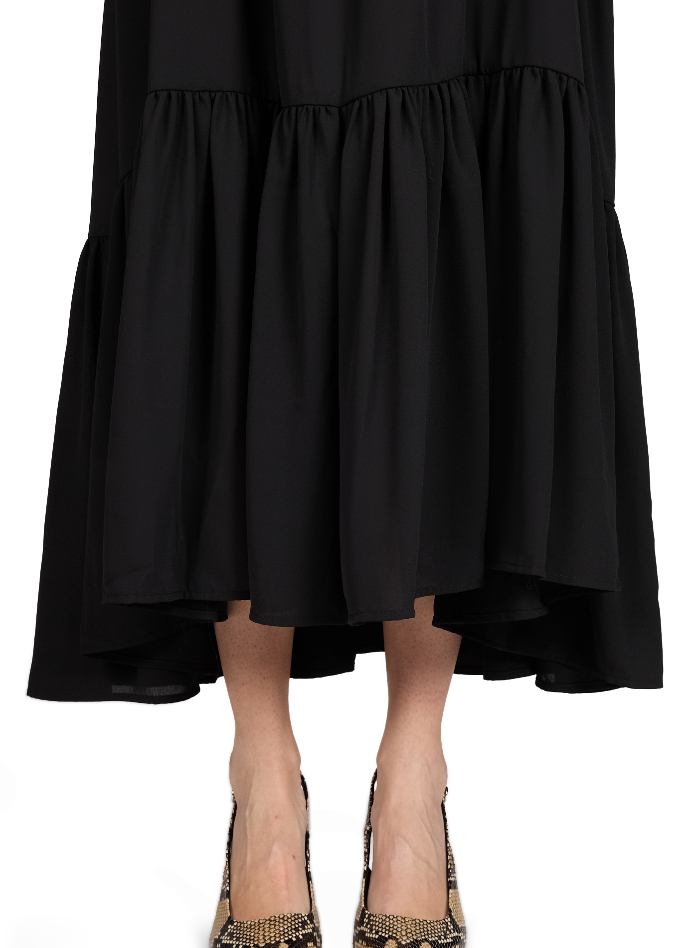 Midi-Kleid in fließender und weiter Passform ROTATE Schwarz