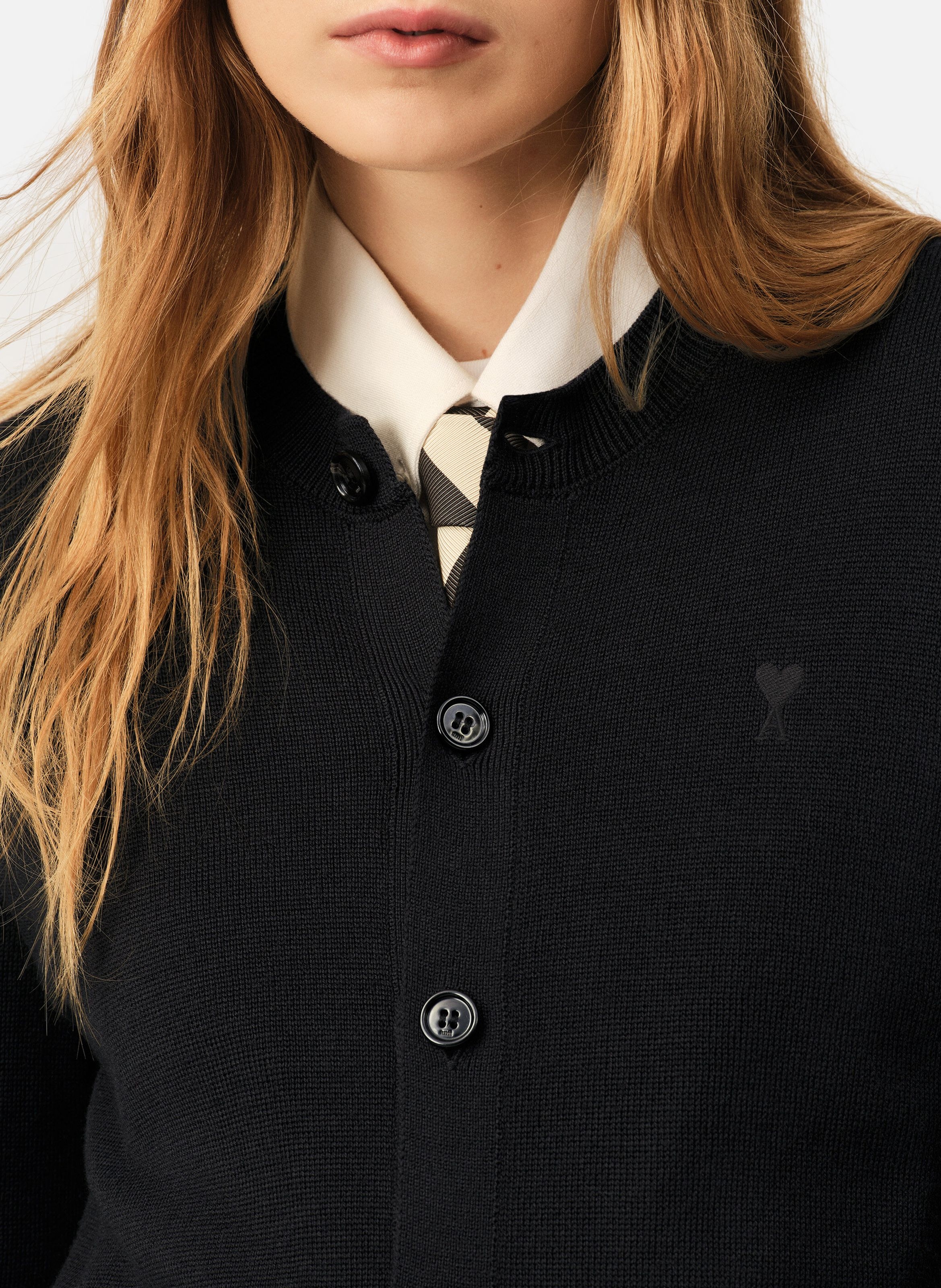 Cardigan col rond en laine ami de coeur AMI PARIS Noir