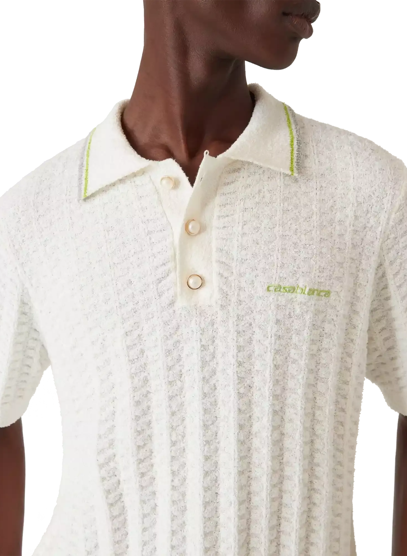 Polo manches courtes texturé en maille de coton mélangé CASABLANCA PARIS Blanc