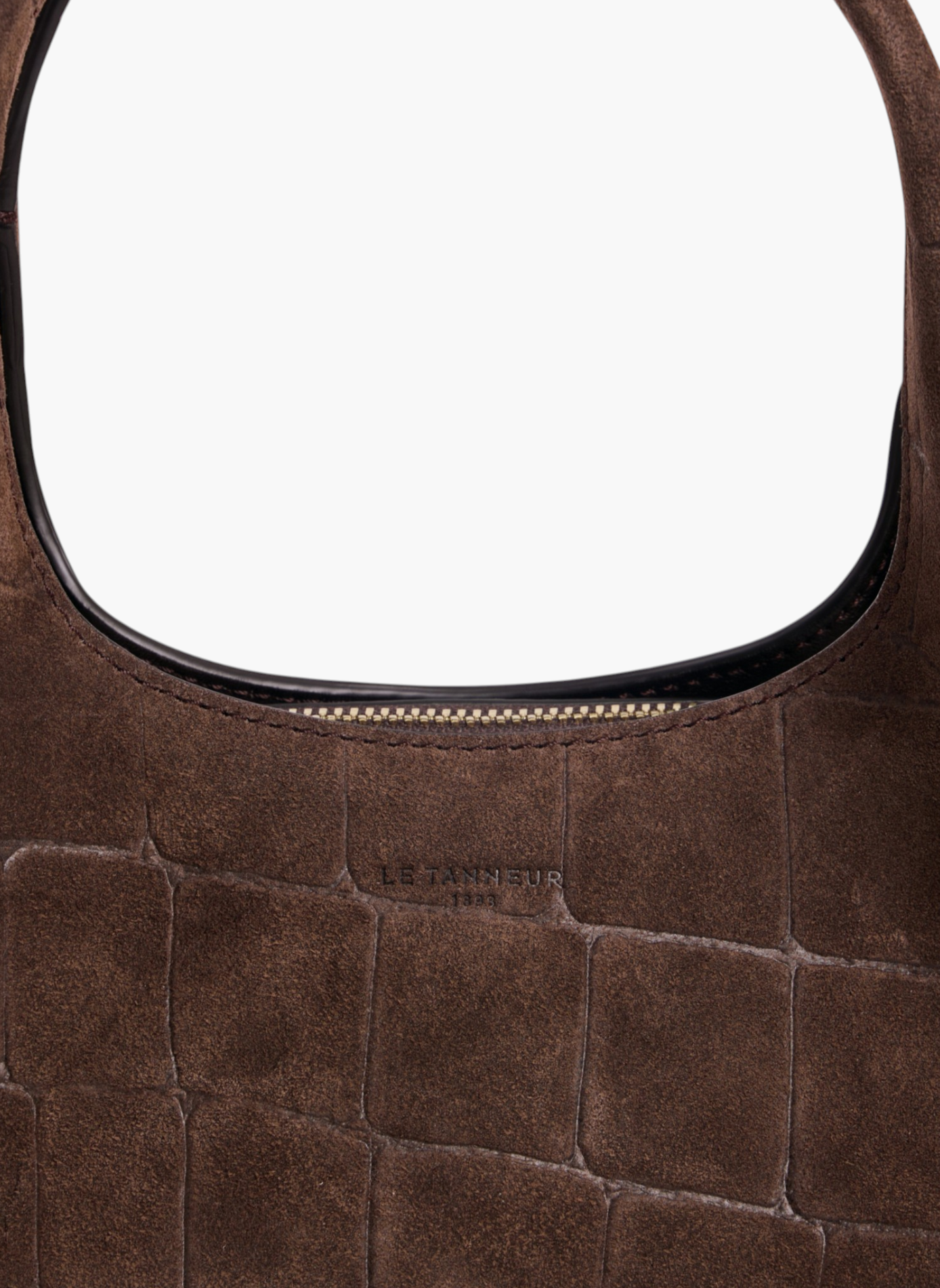 Petit sac à main juliette en cuir refente de velours embossé crocodile LE TANNEUR Marron