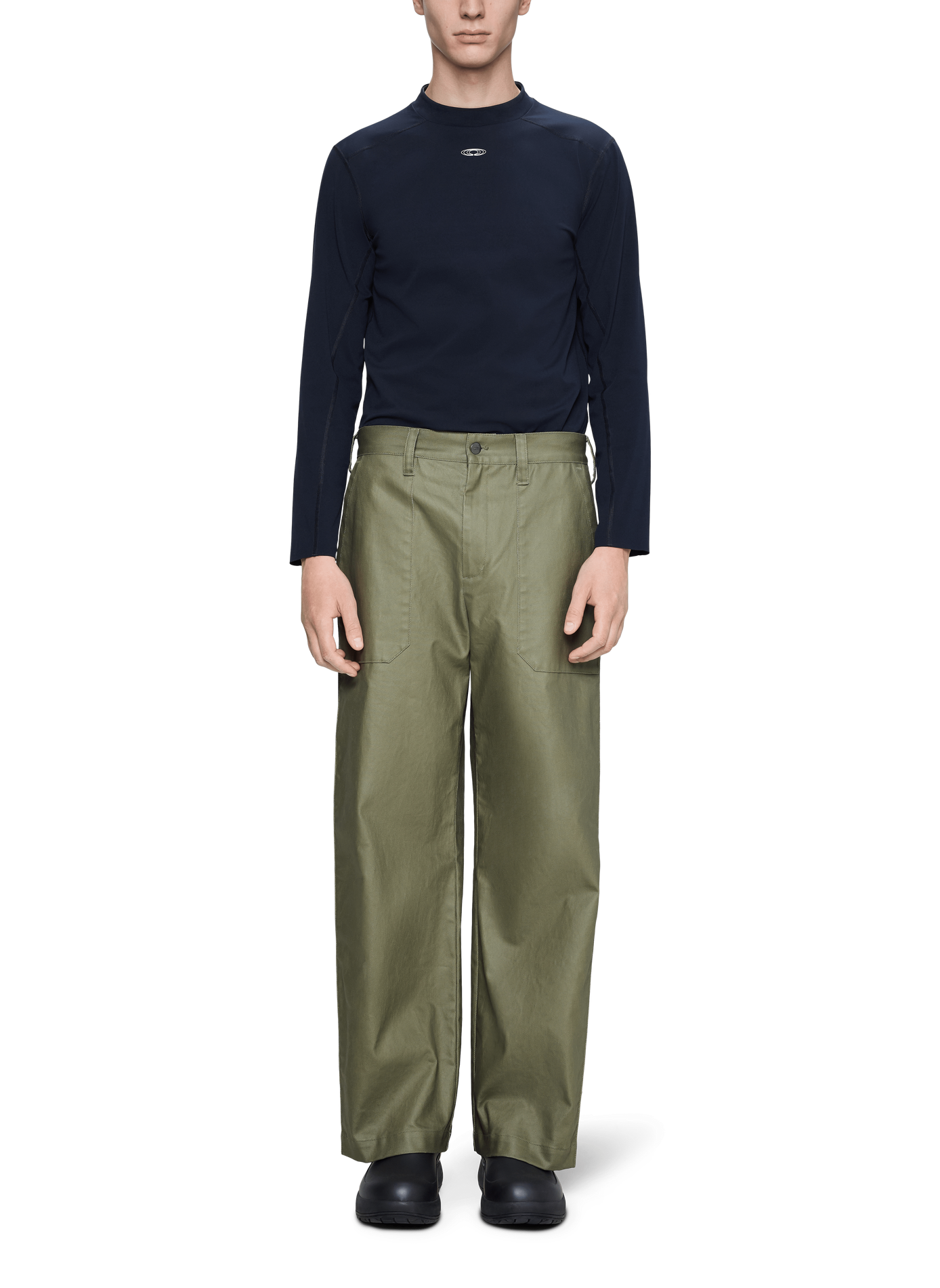 Pantalon large en coton RAINS Kaki