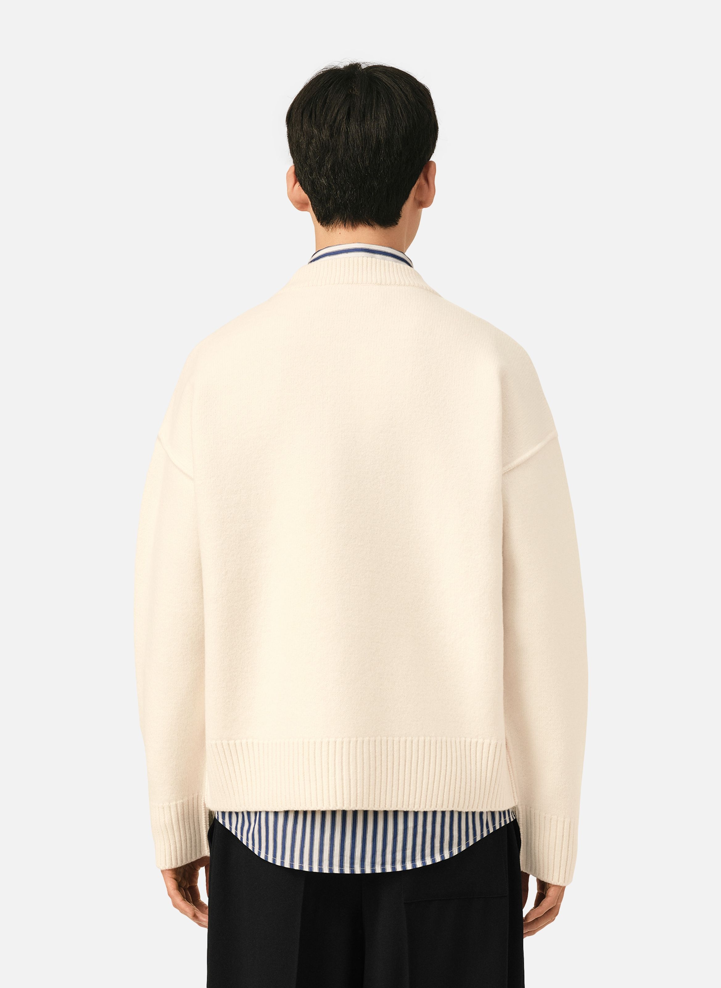 Cardigan col rond unisexe en laine ami de coeur AMI PARIS Blanc