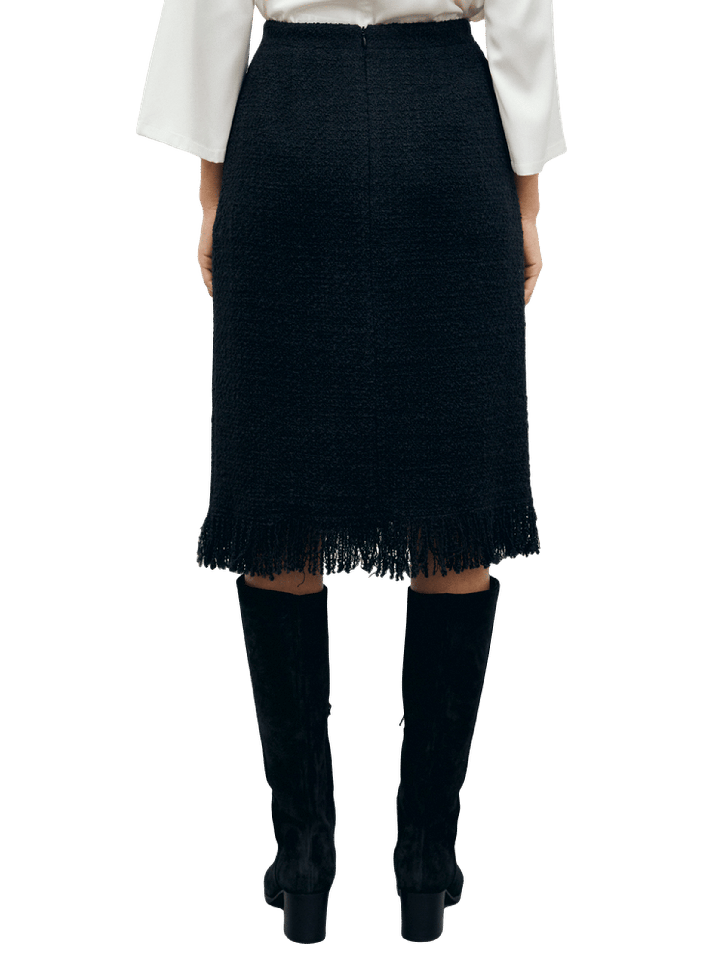 Jupe droite en tweed à franges - tess GERARD DAREL Noir
