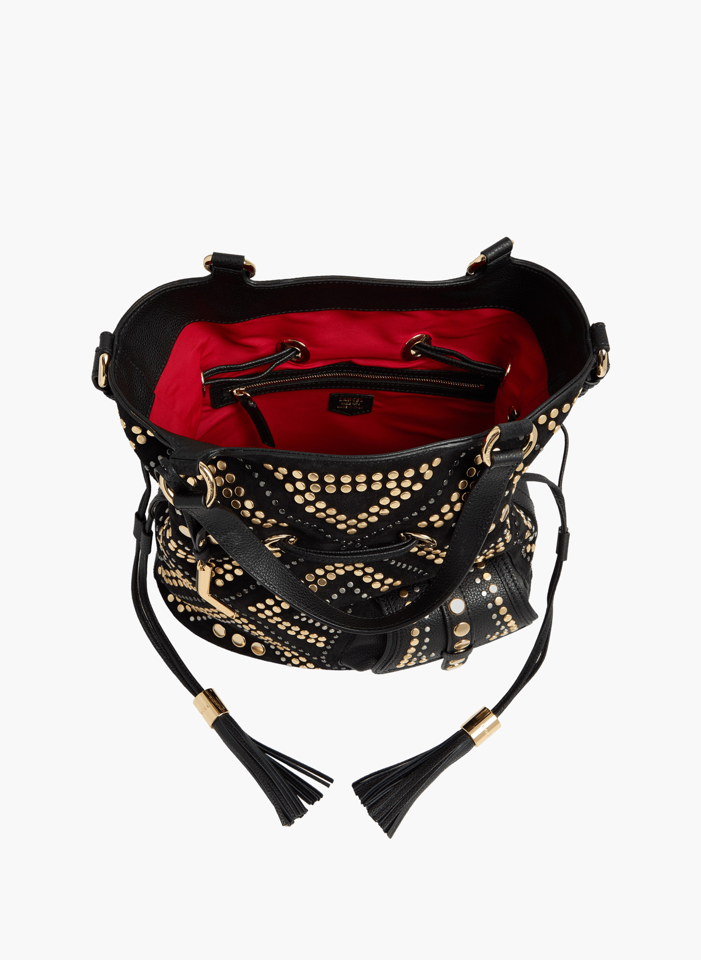 Sac seau premier flirt de lancel en animation 150y studs : studs, cuirs de vachette suede & graine LANCEL Noir