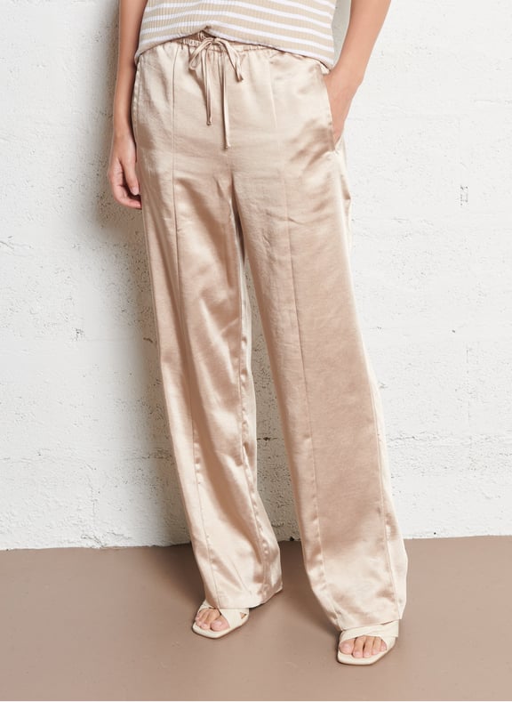 Pantalon large droit en satin Beige by IKKS IKKS Pantalon large droit en satin Beige