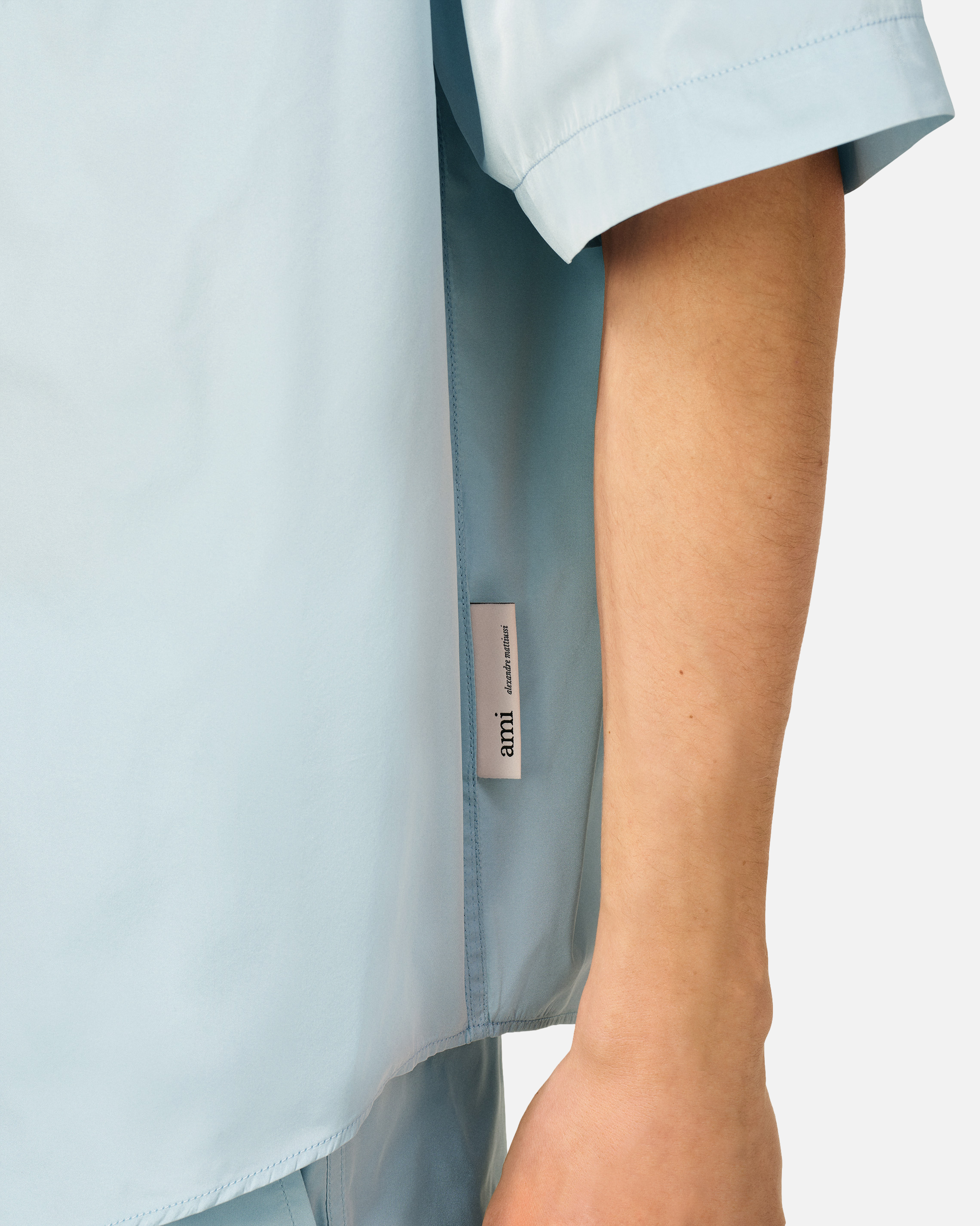 Chemise boxy courtes en taffetas unisexe AMI PARIS Bleu