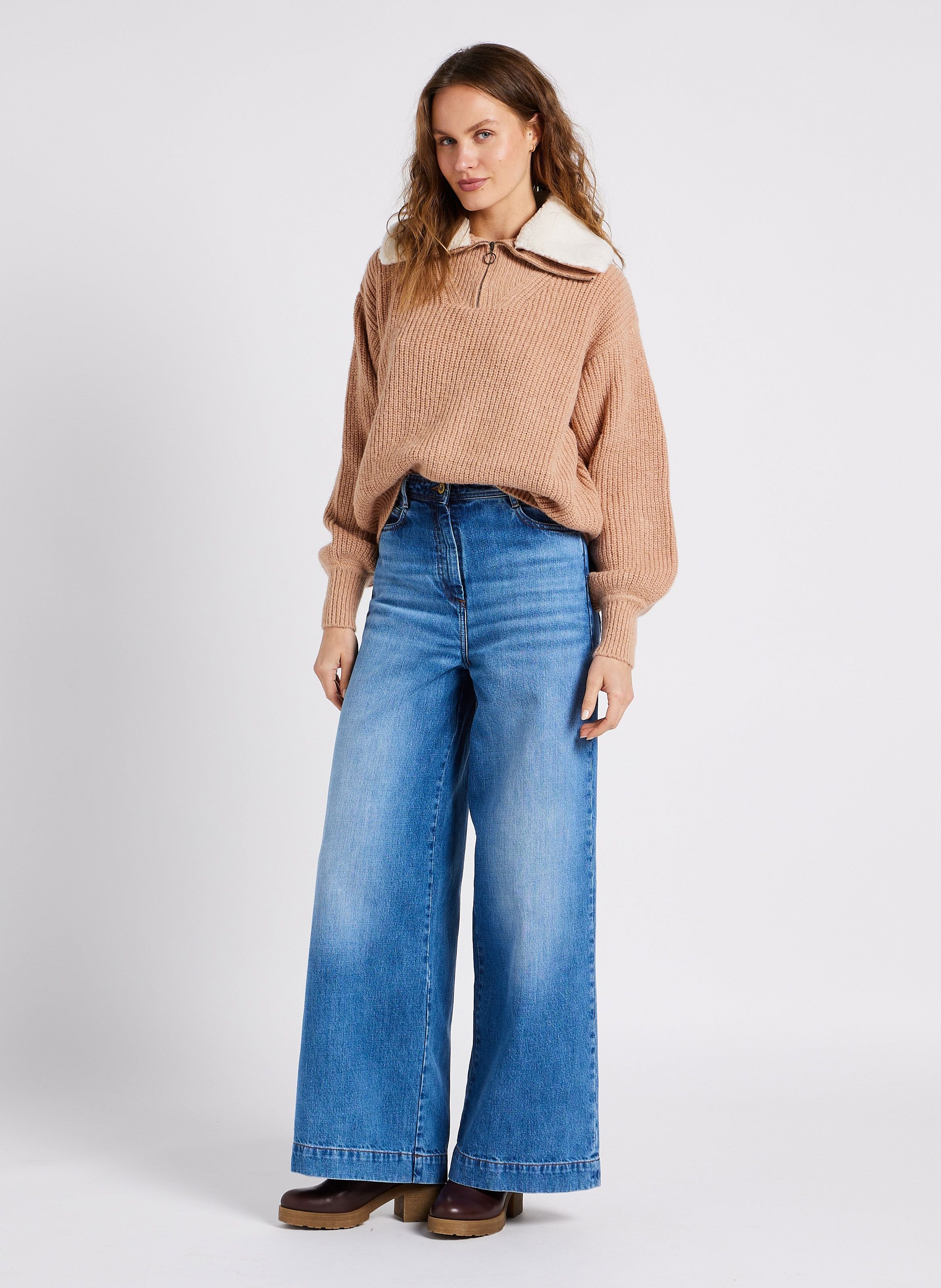 SESSUN Jean ample taille haute en coton captain Bleu