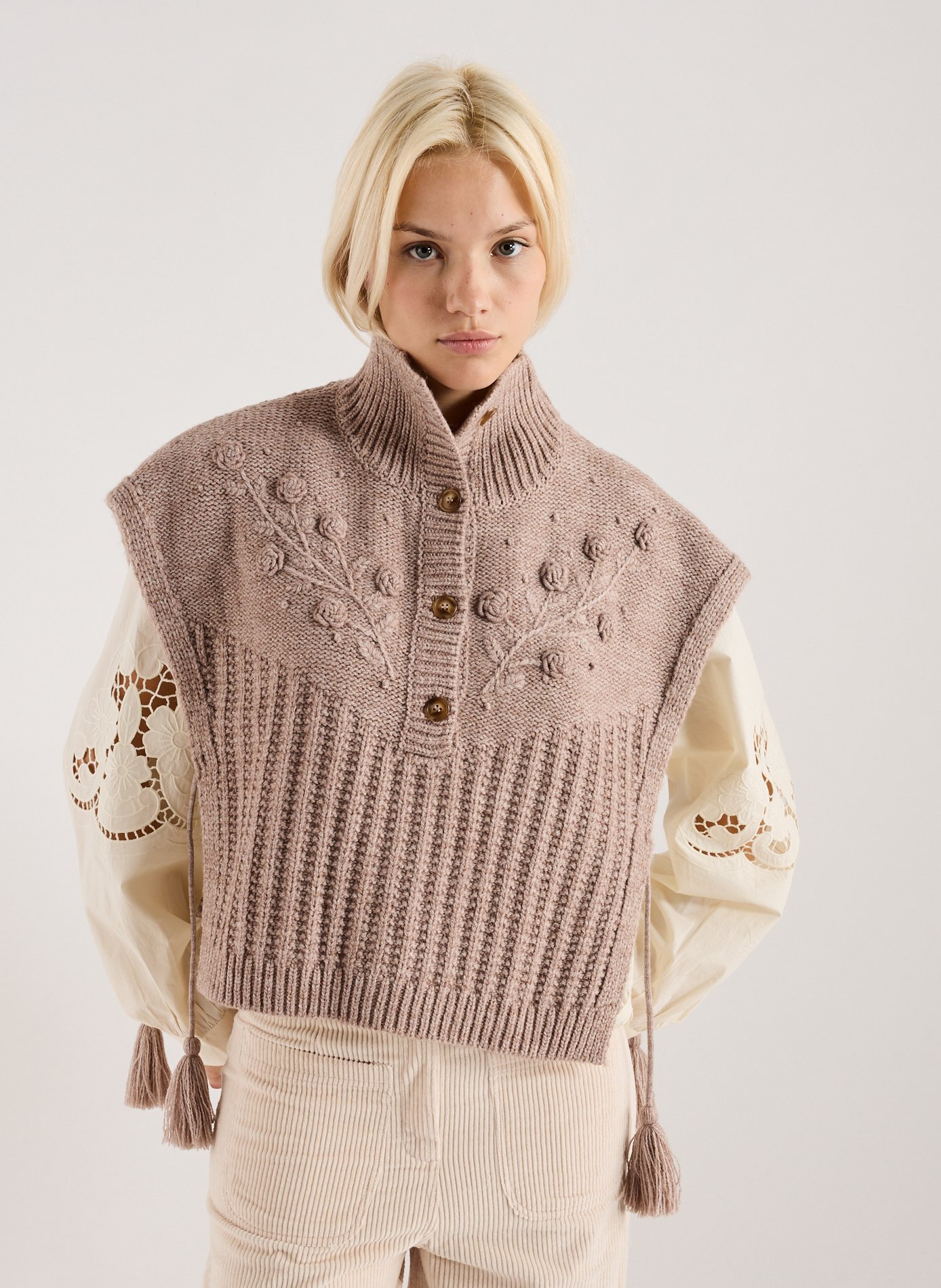 LOUISE MISHA Gilet sans manches en maille Beige
