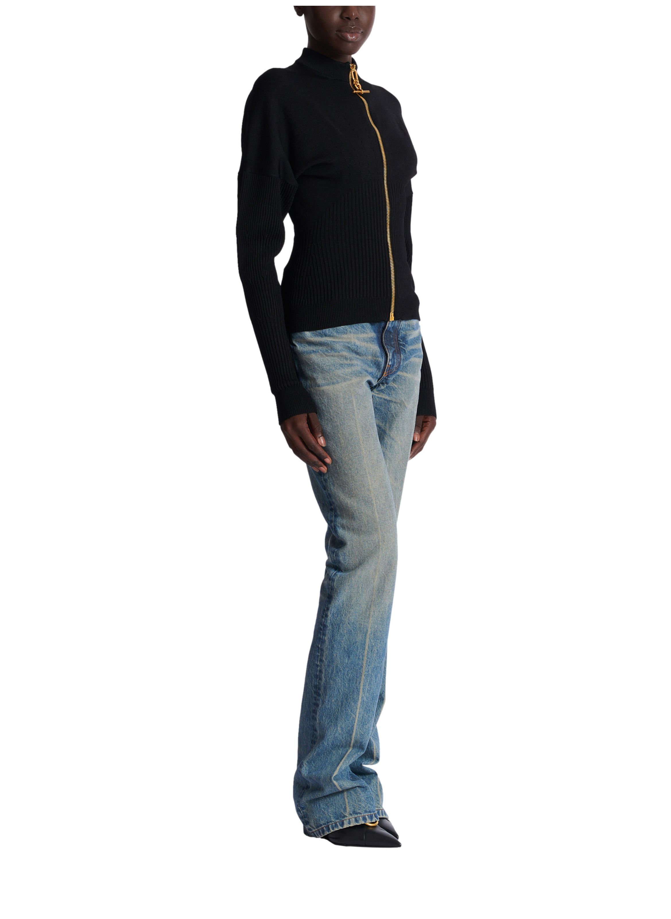 Cardigan zippé en maille BALMAIN Noir