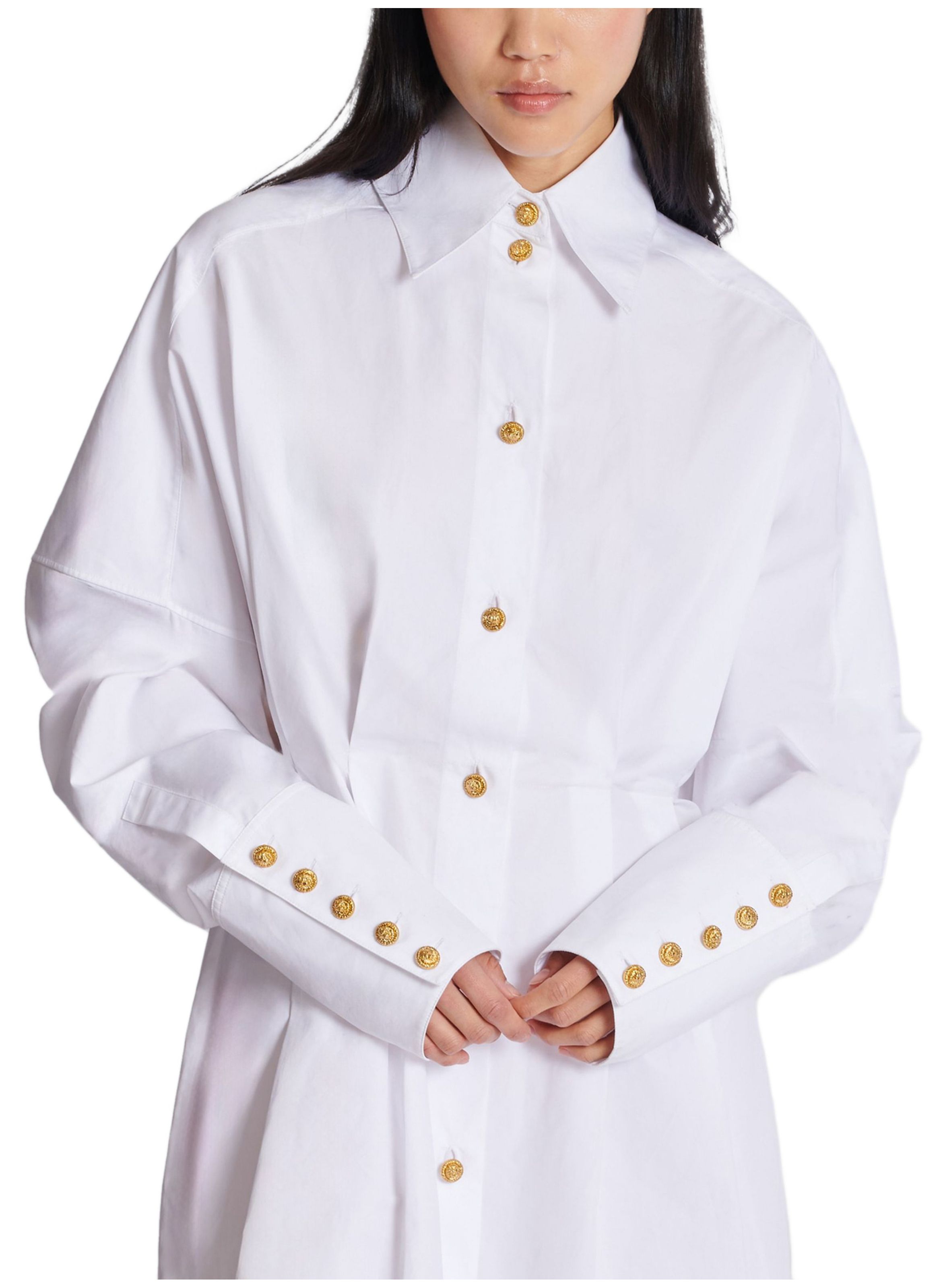 Robe-chemise en popeline BALMAIN Blanc