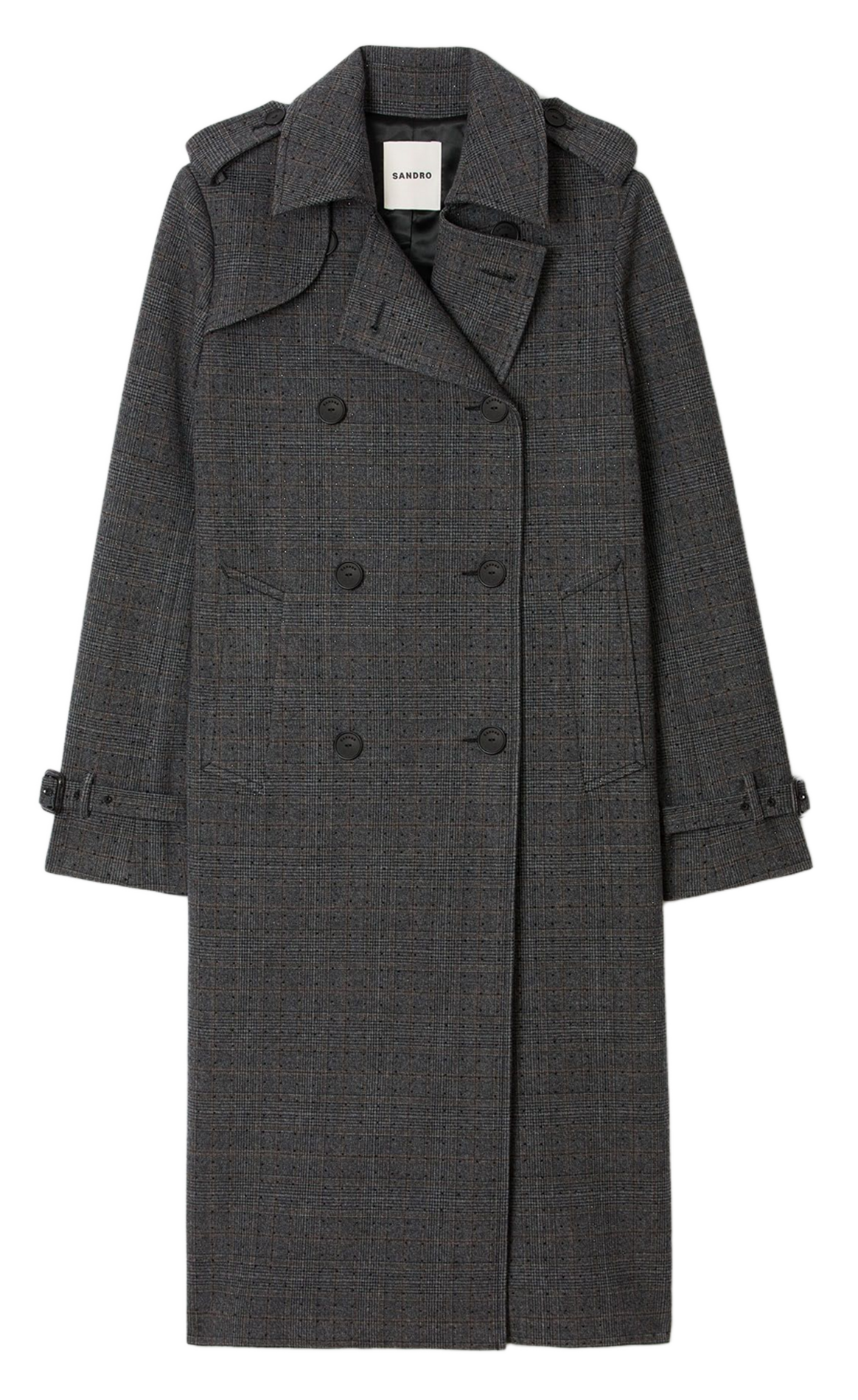 Manteau droit col tailleur SANDRO Gris