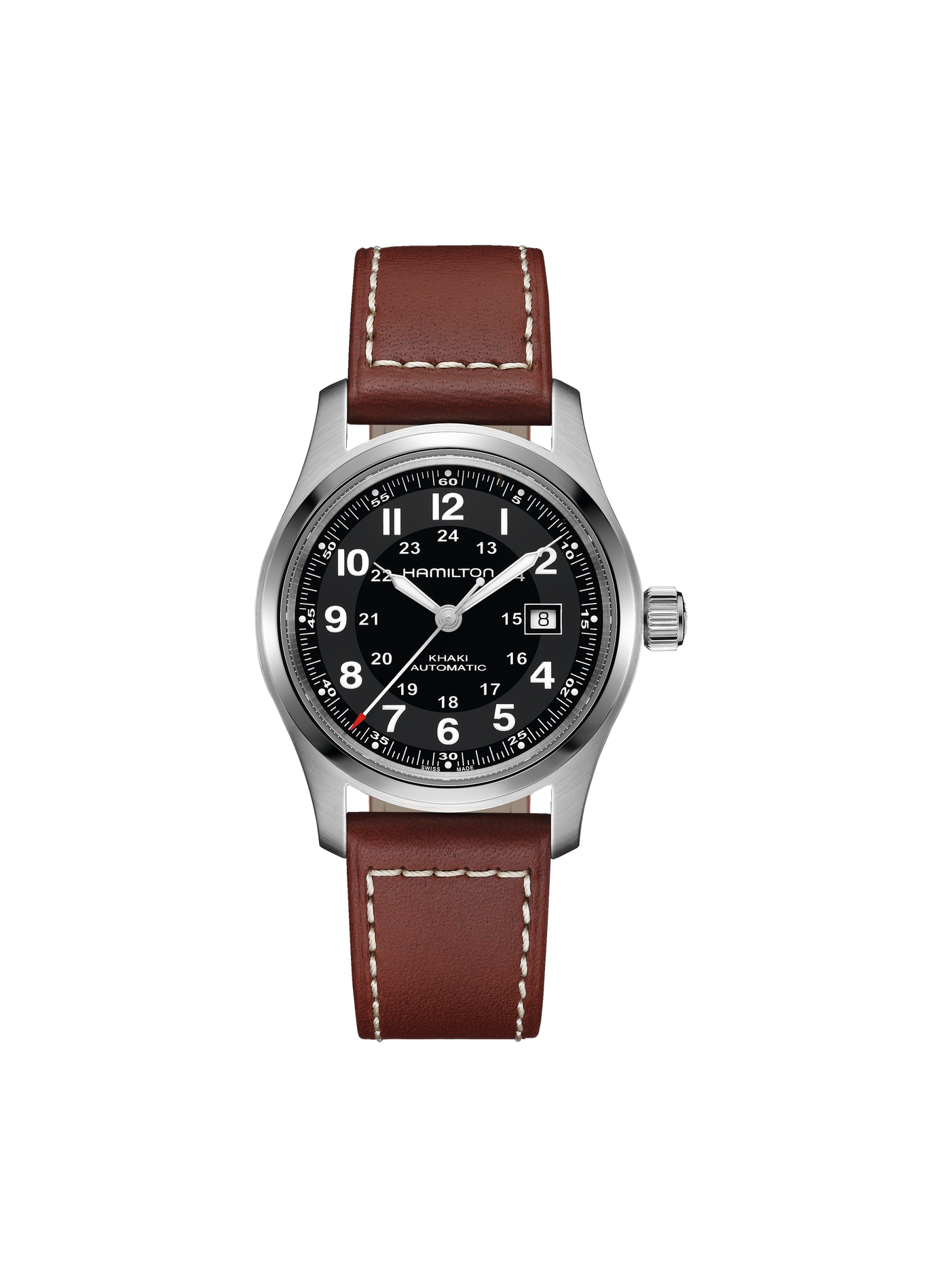 Montre automatique en cuir et acier inoxydable HAMILTON Noir