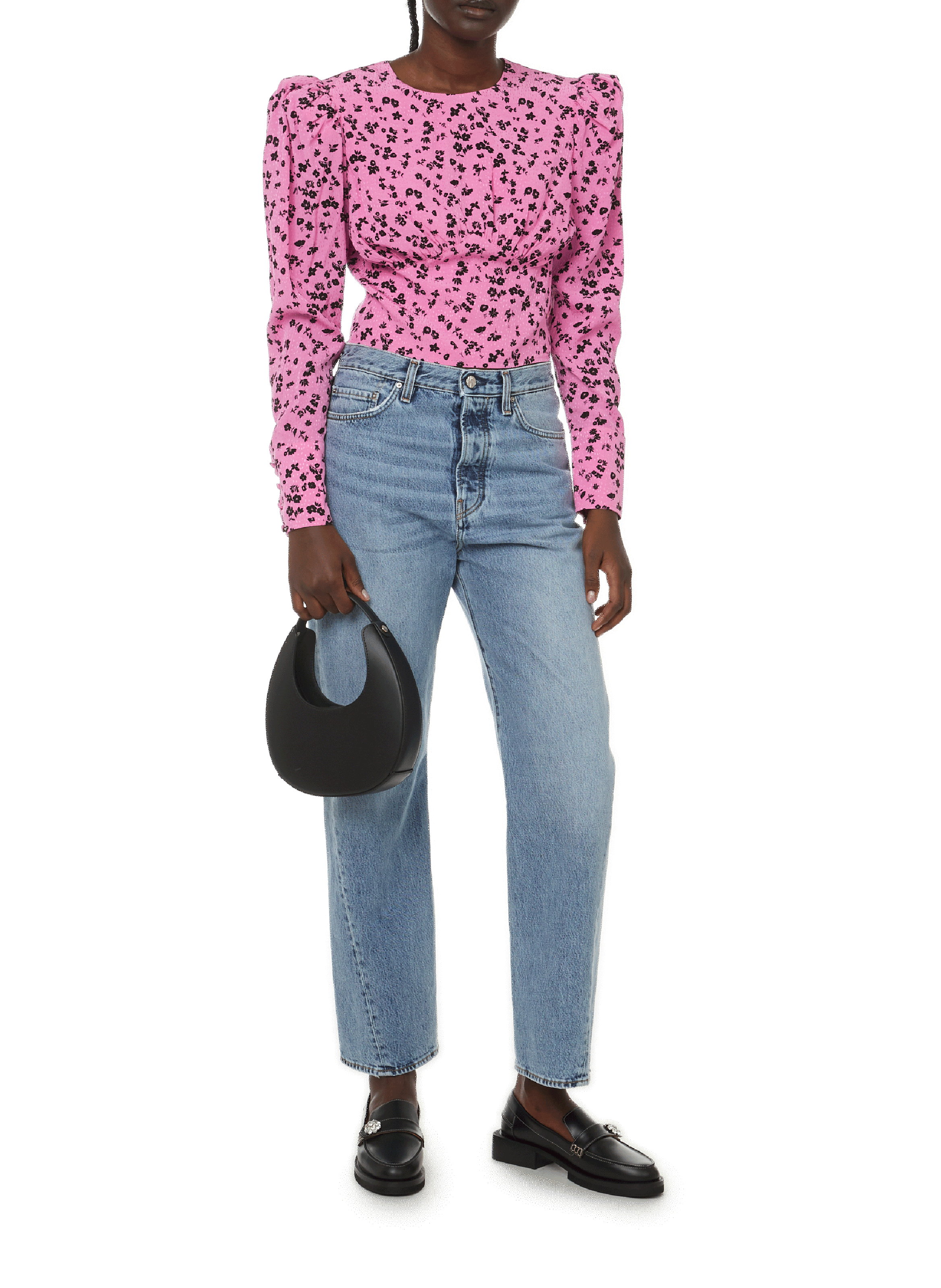 Fine jacquard floral-print top ROTATE Pink