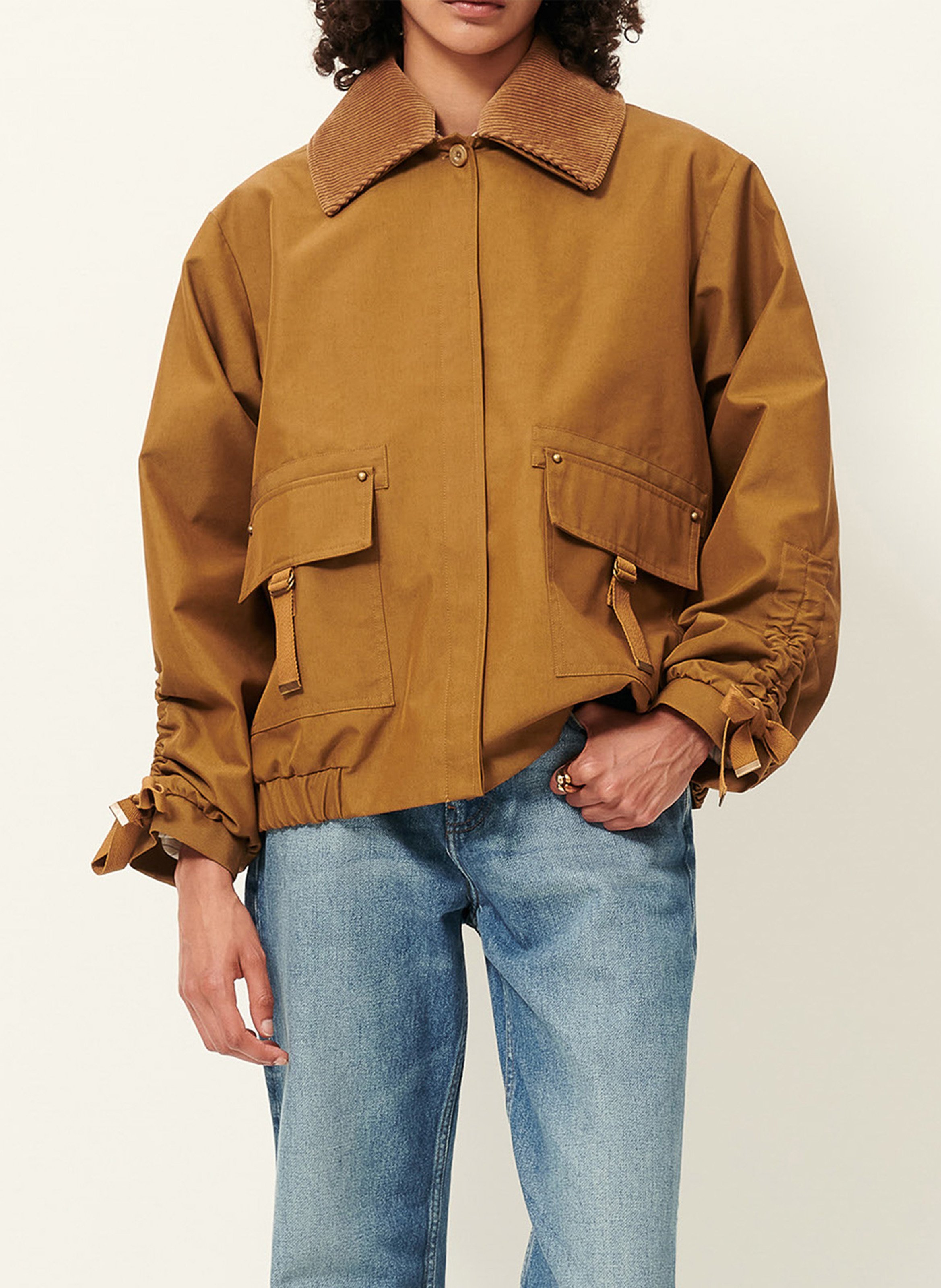 Blouson oversize col classique en coton mélangé diwork SESSUN Marron