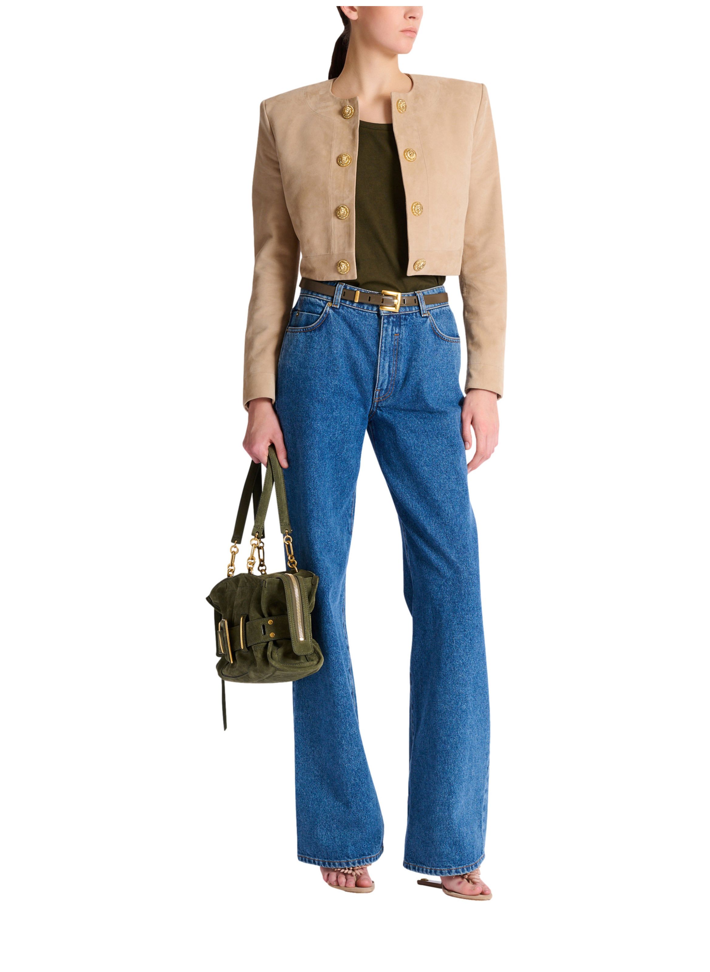 Spencer en cuir suédé BALMAIN Beige