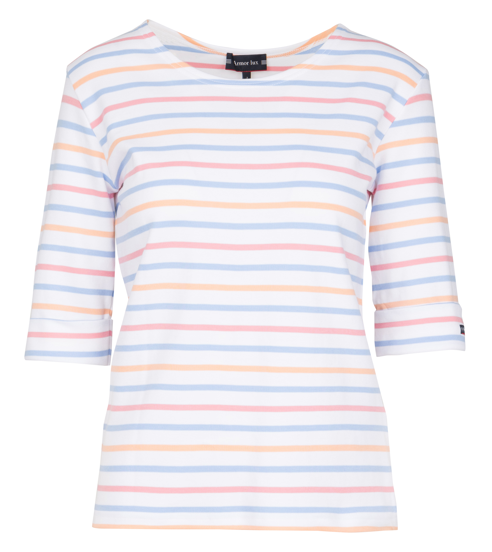 Tee-shirt col rond à rayures en coton ARMOR-LUX Blanc