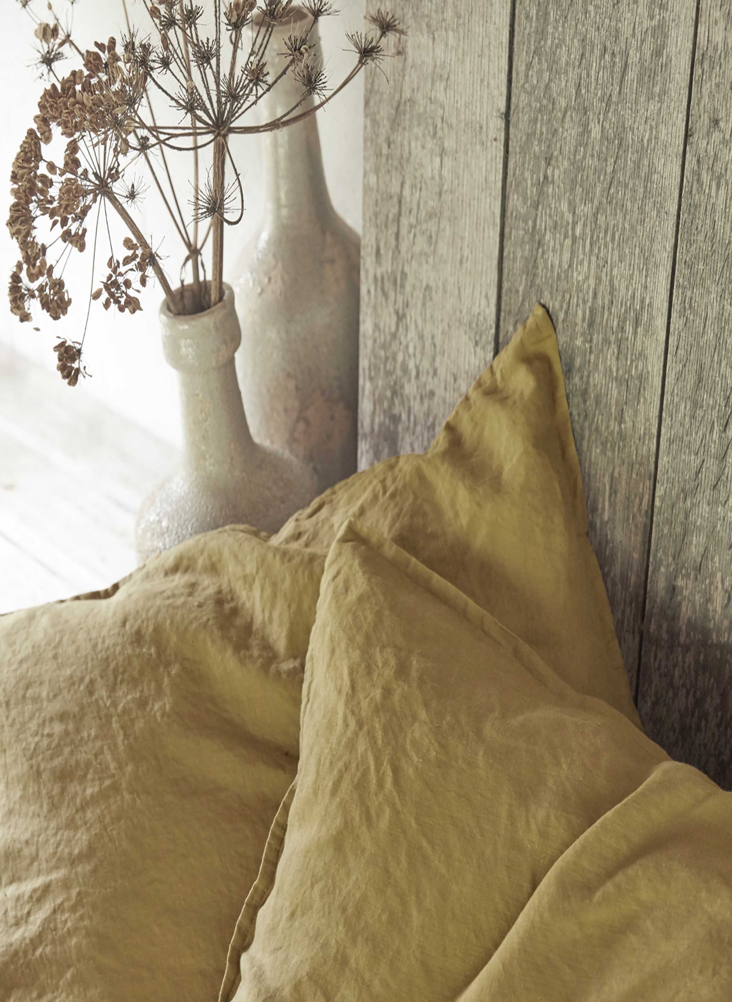 Taie d'oreiller unie en lin lavé, nouvelle vague ALEXANDRE TURPAULT Jaune