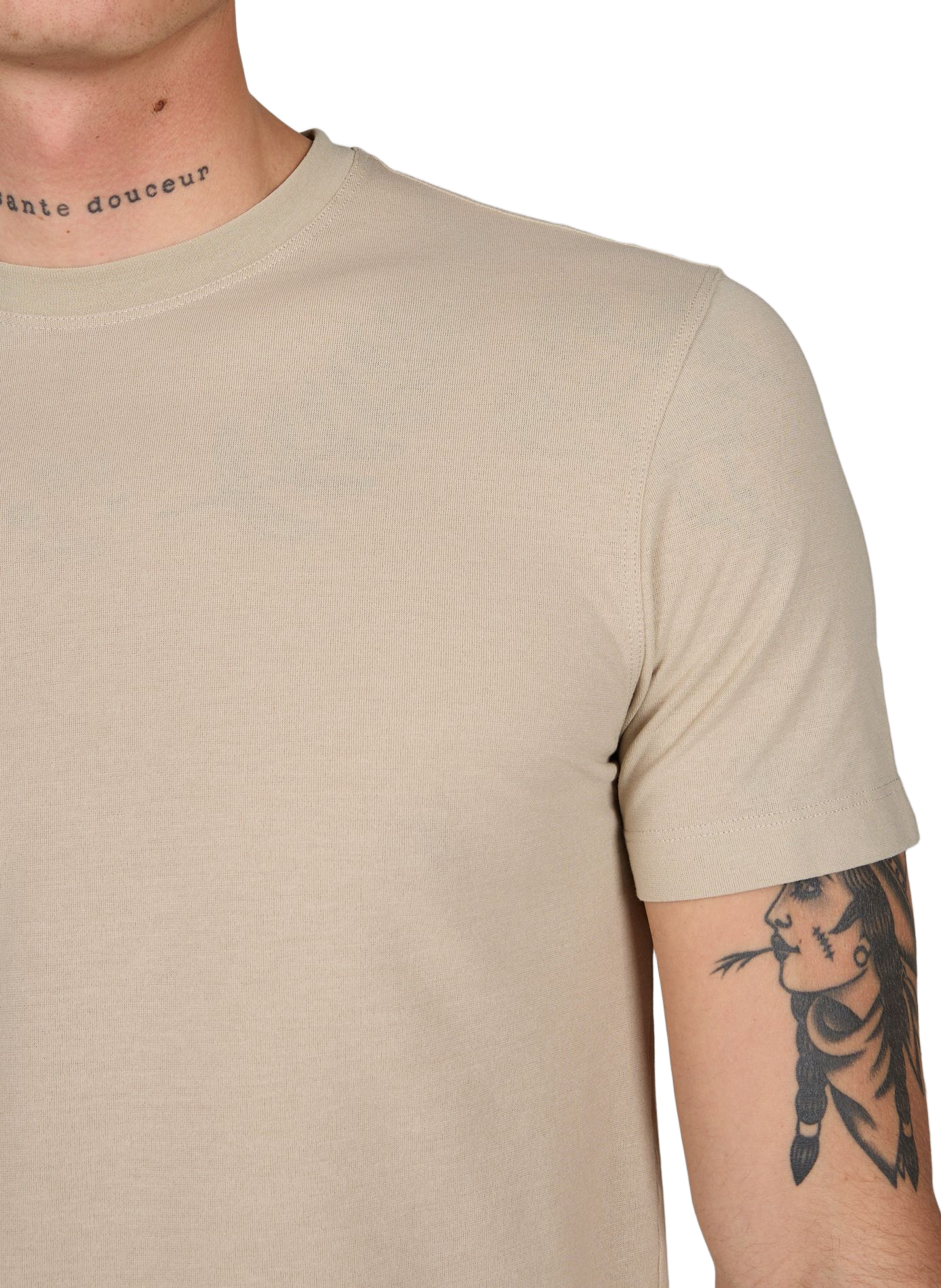 Plain round neck cotton T-shirt SLOWEAR Beige