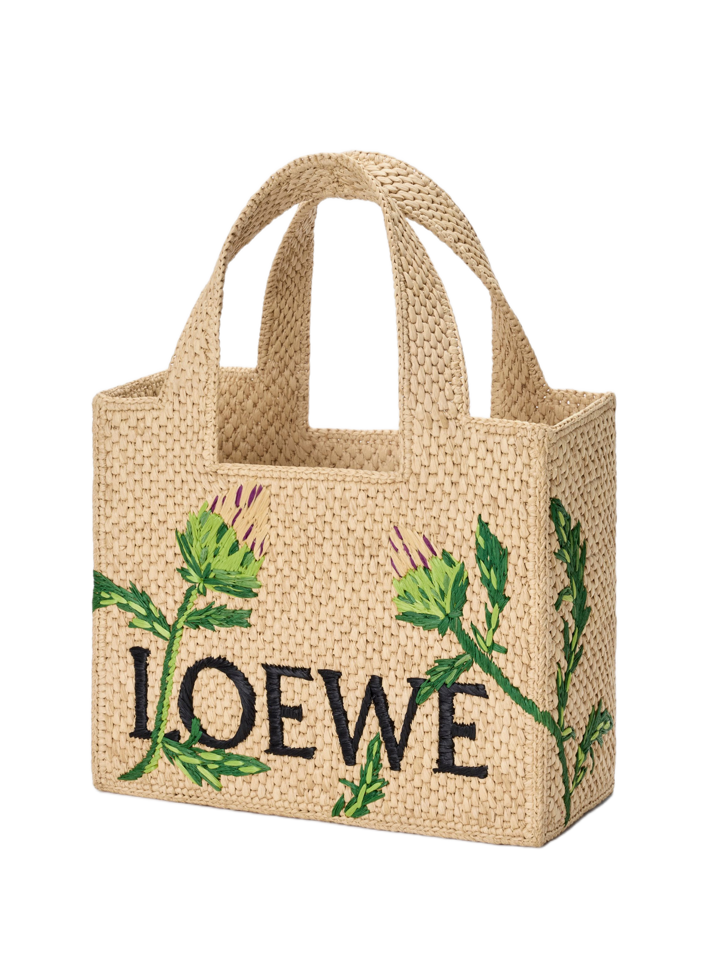Petit Font tote brodé en raphia LOEWE Beige
