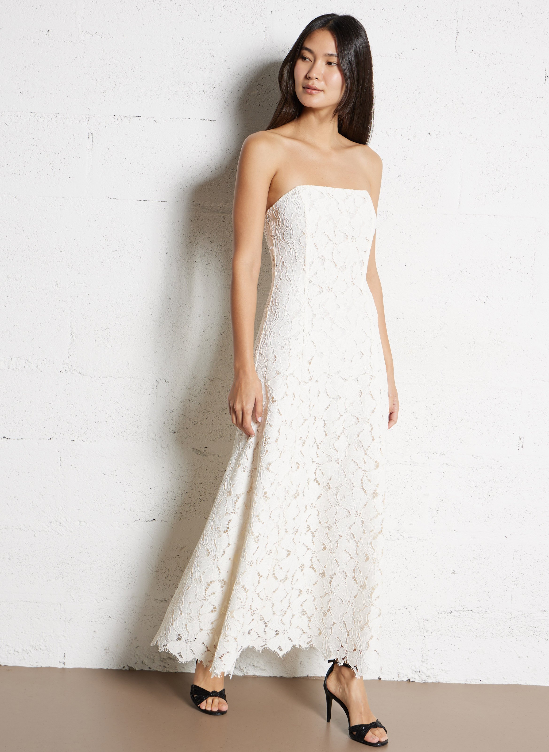 Robe bustier évasée en dentelle IKKS Blanc