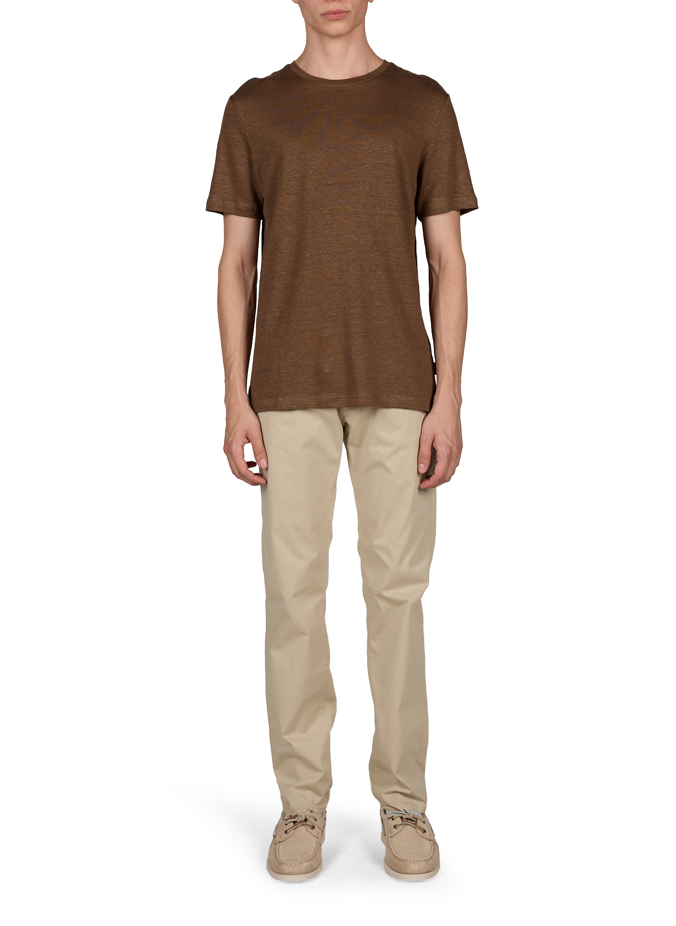 T-shirt manches courtes en lin mélangé PIERRE CARDIN Marron
