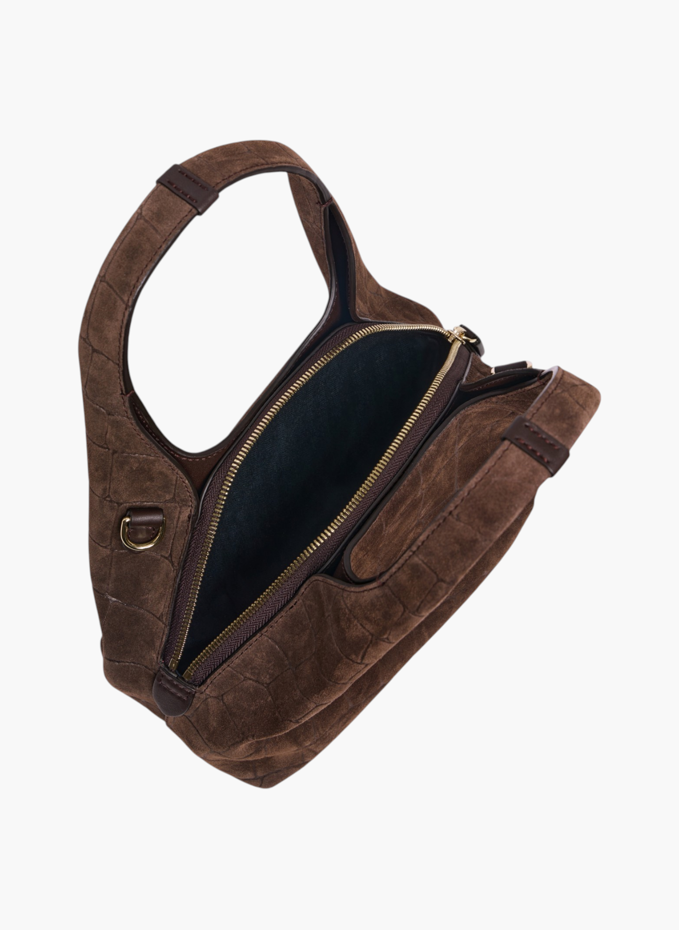 Petit sac à main juliette en cuir refente de velours embossé crocodile LE TANNEUR Marron