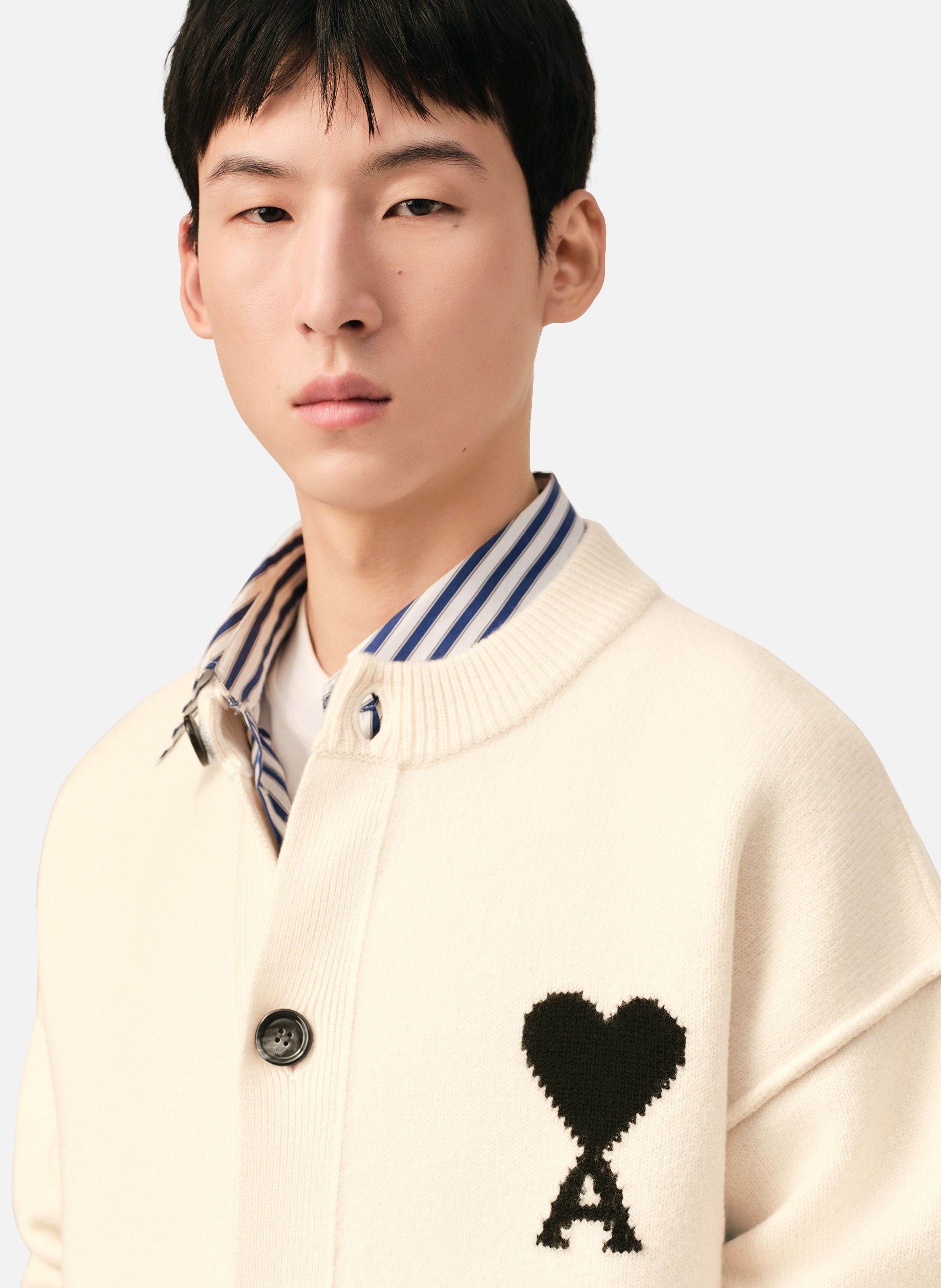 Cardigan col rond unisexe en laine ami de coeur AMI PARIS Blanc