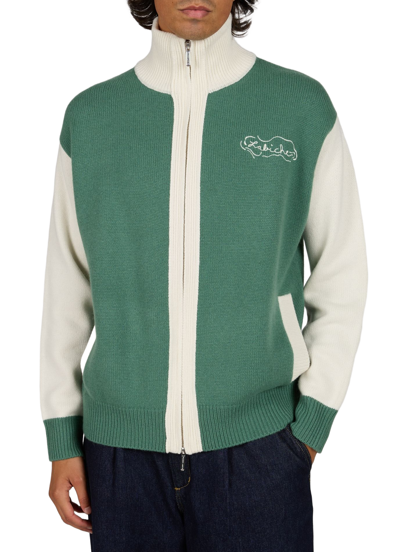 Straight jacket with high collar and wool print MAISON LABICHE Green